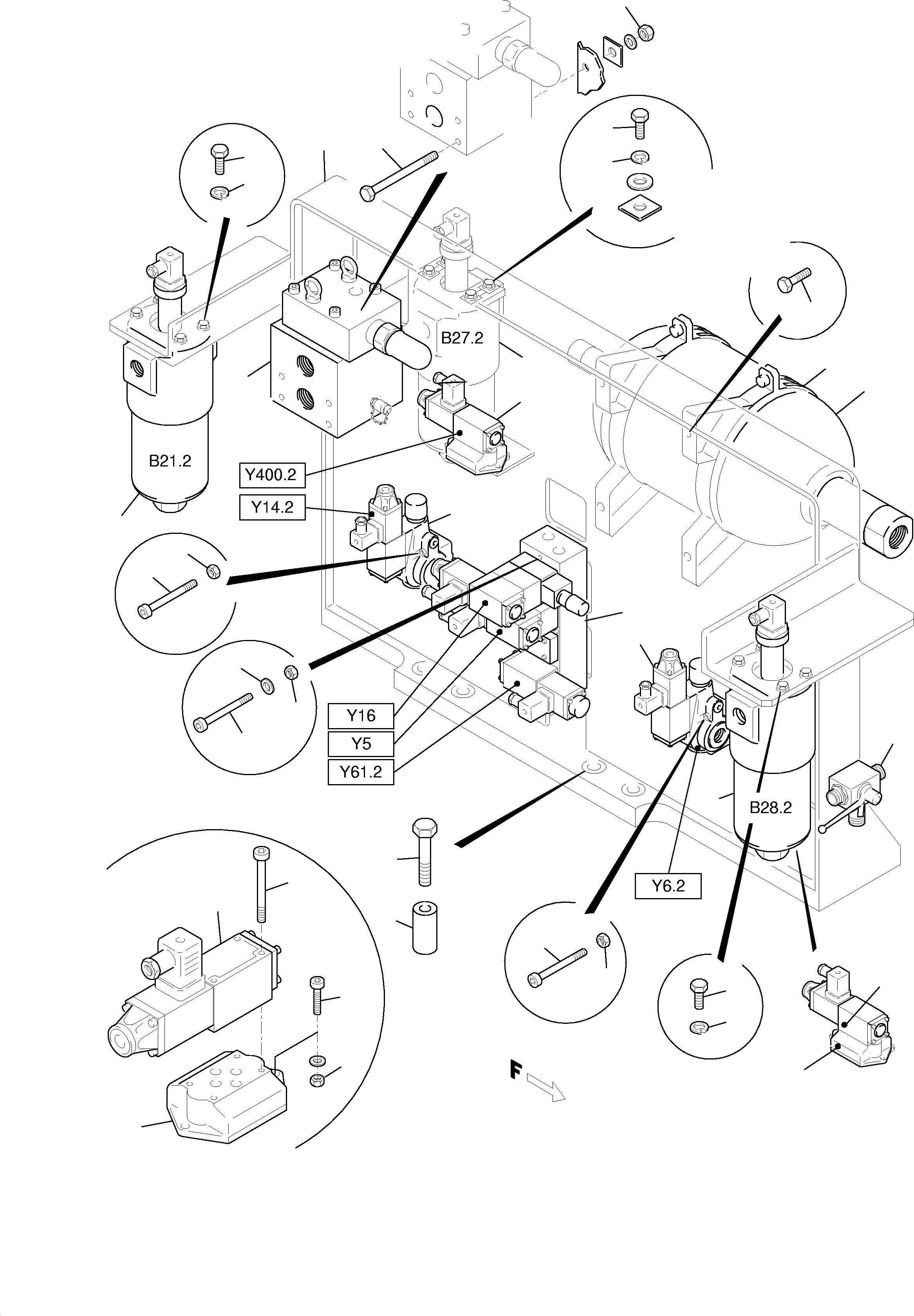 Komatsu parts book diagram for H455-SD S/N 15009: CONTROL- AND FILTER PLATE, FRONT (ENGINE 2)