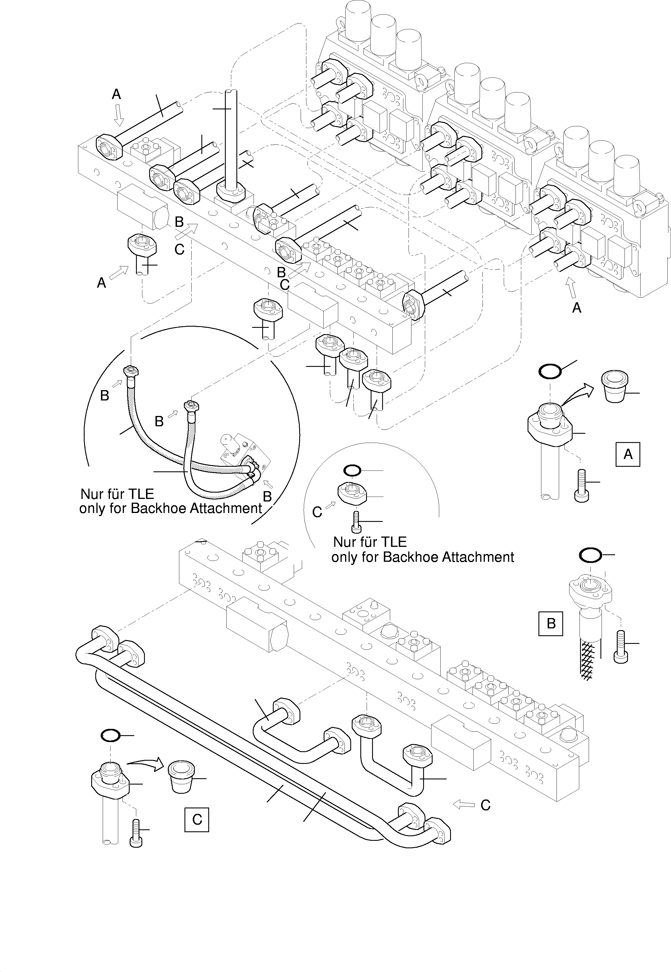 Komatsu parts book diagram for H455-SD S/N 15009: PRESSURE LINES, CONTROL BLOCKS - MANIFOLD