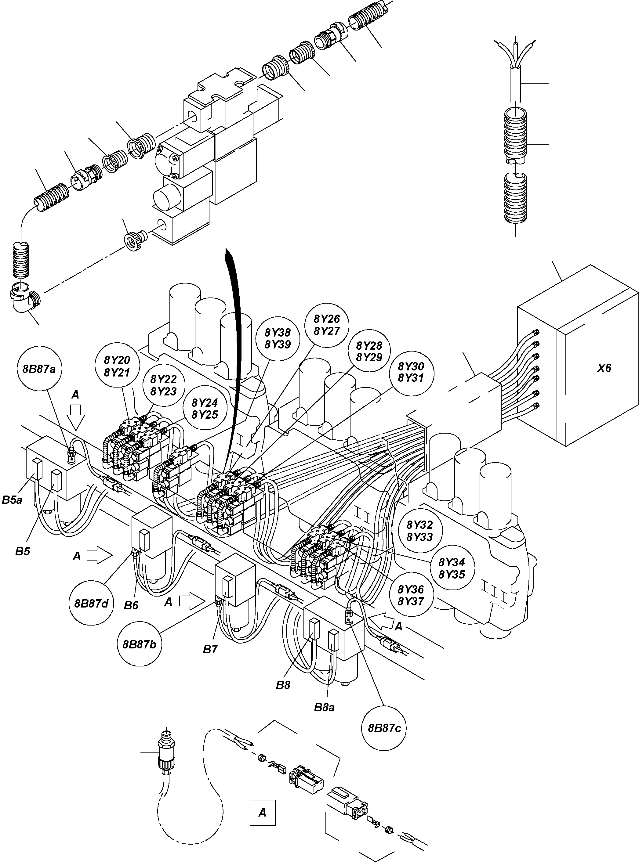 Komatsu parts book diagram for H455-SD S/N 15009: CABLES CONTROL BLOCKS,CONTROL PLATE - H.P. FILTER