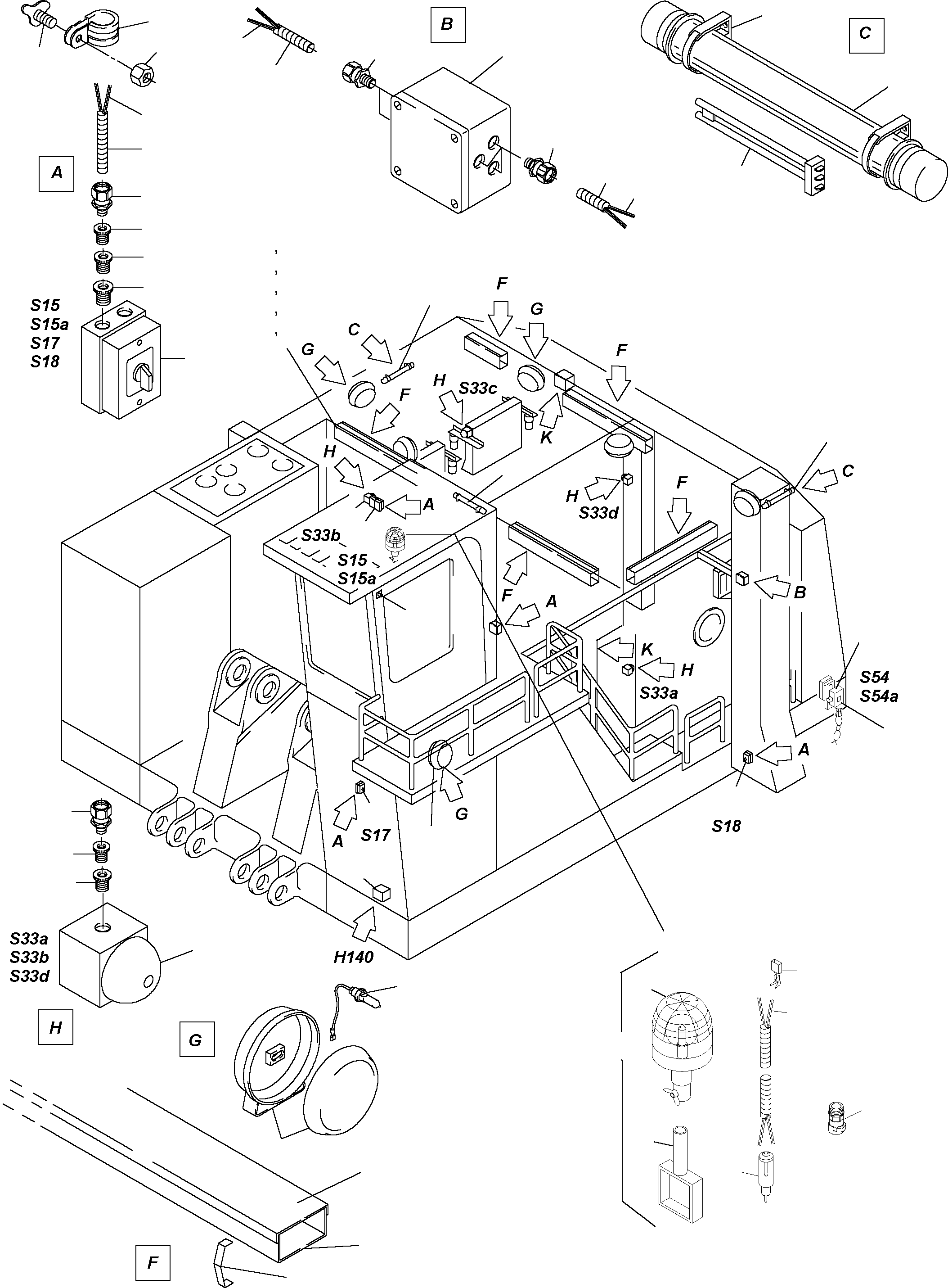 Komatsu parts book diagram for H455-SD S/N 15009: LIGHTING EQUIPMENT