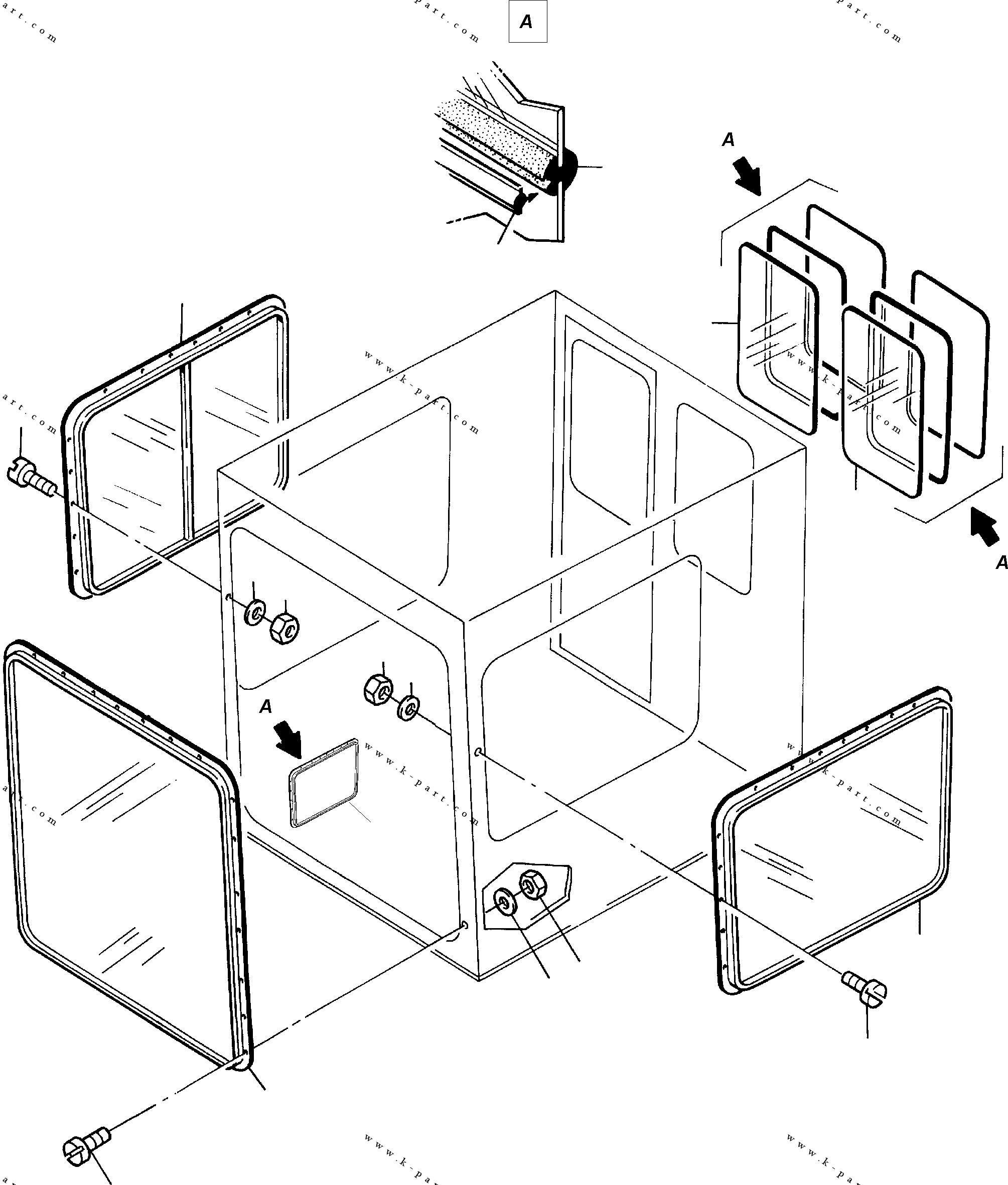 Komatsu parts book diagram for H455-SD S/N 15009: OPERATOR'S CAB - GLAZING