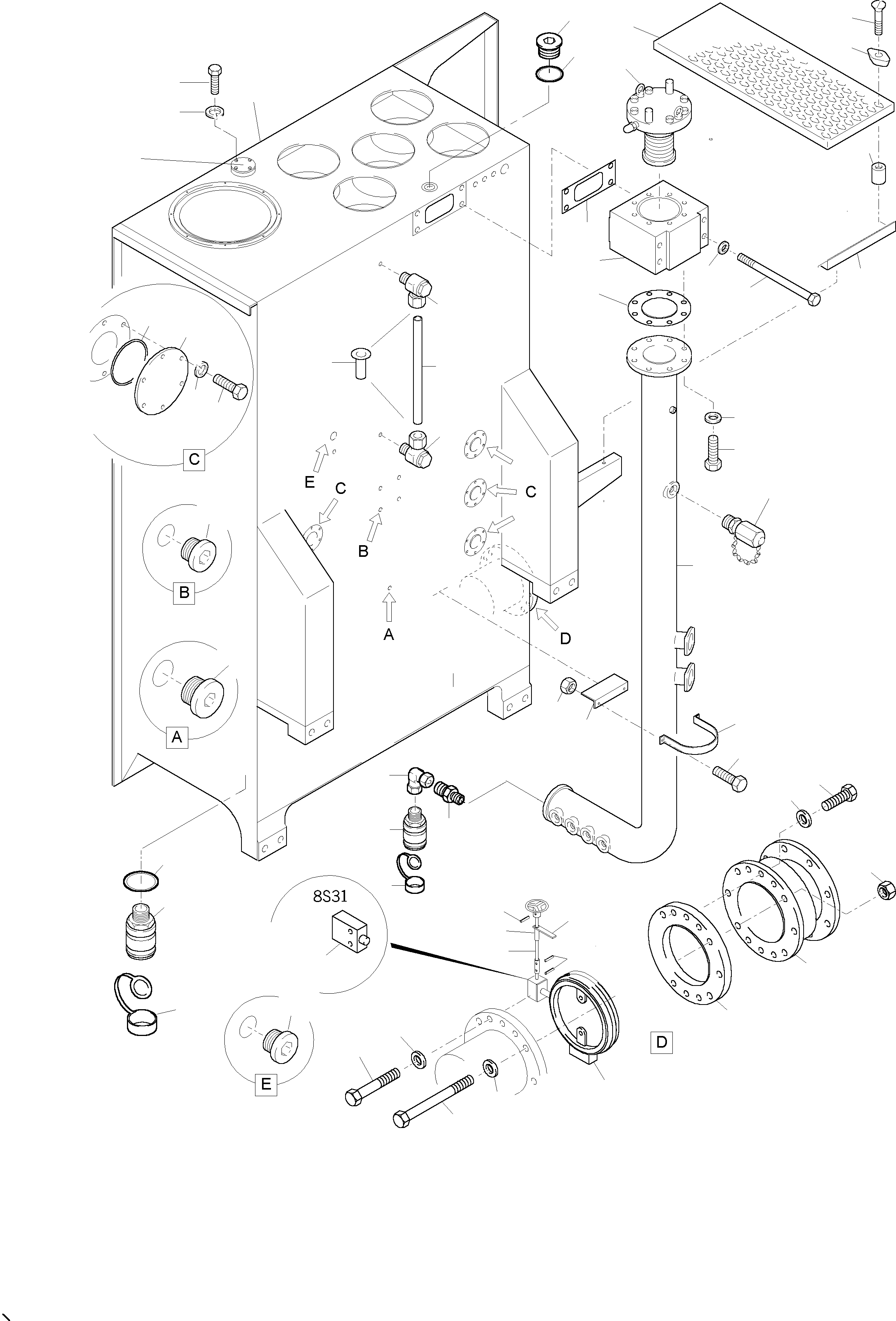 Komatsu parts book diagram for H455-SD S/N 15009: MAIN OIL TANK