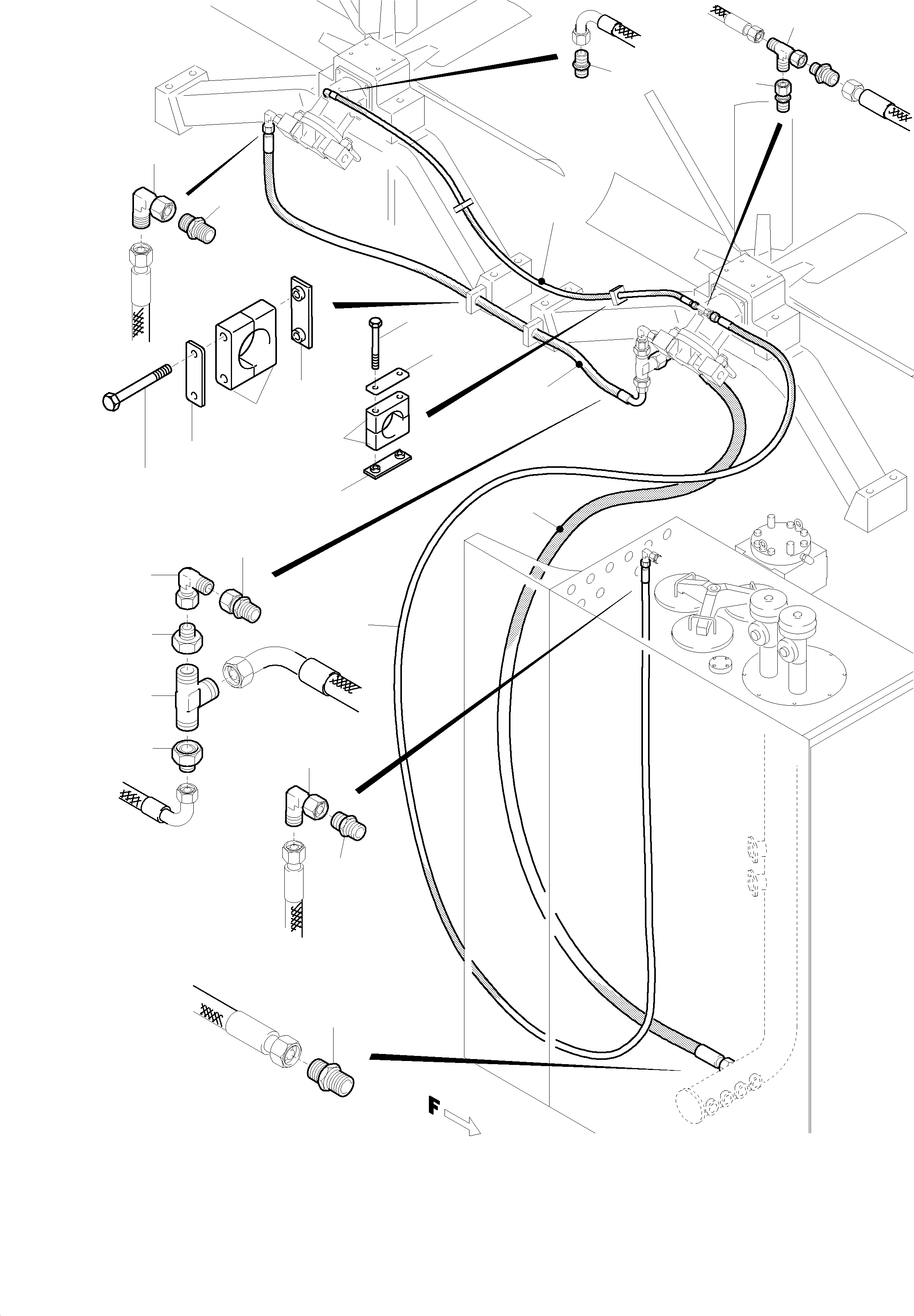 Komatsu parts book diagram for H455-SD S/N 15009: RETURN LINES - FAN MOTORS