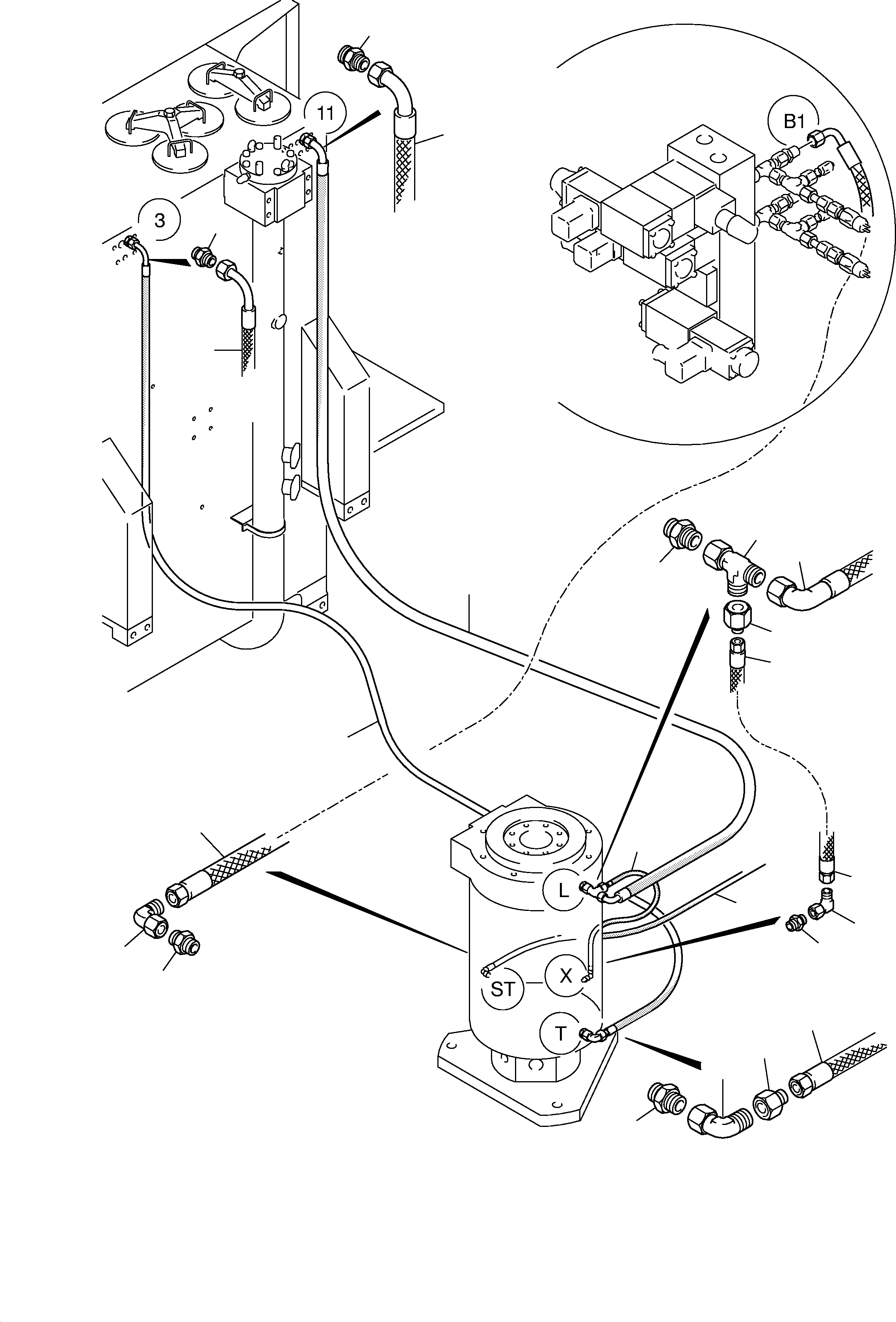 Komatsu parts book diagram for H455-SD S/N 15009: HYDR. LINES, ROTARY JOINT