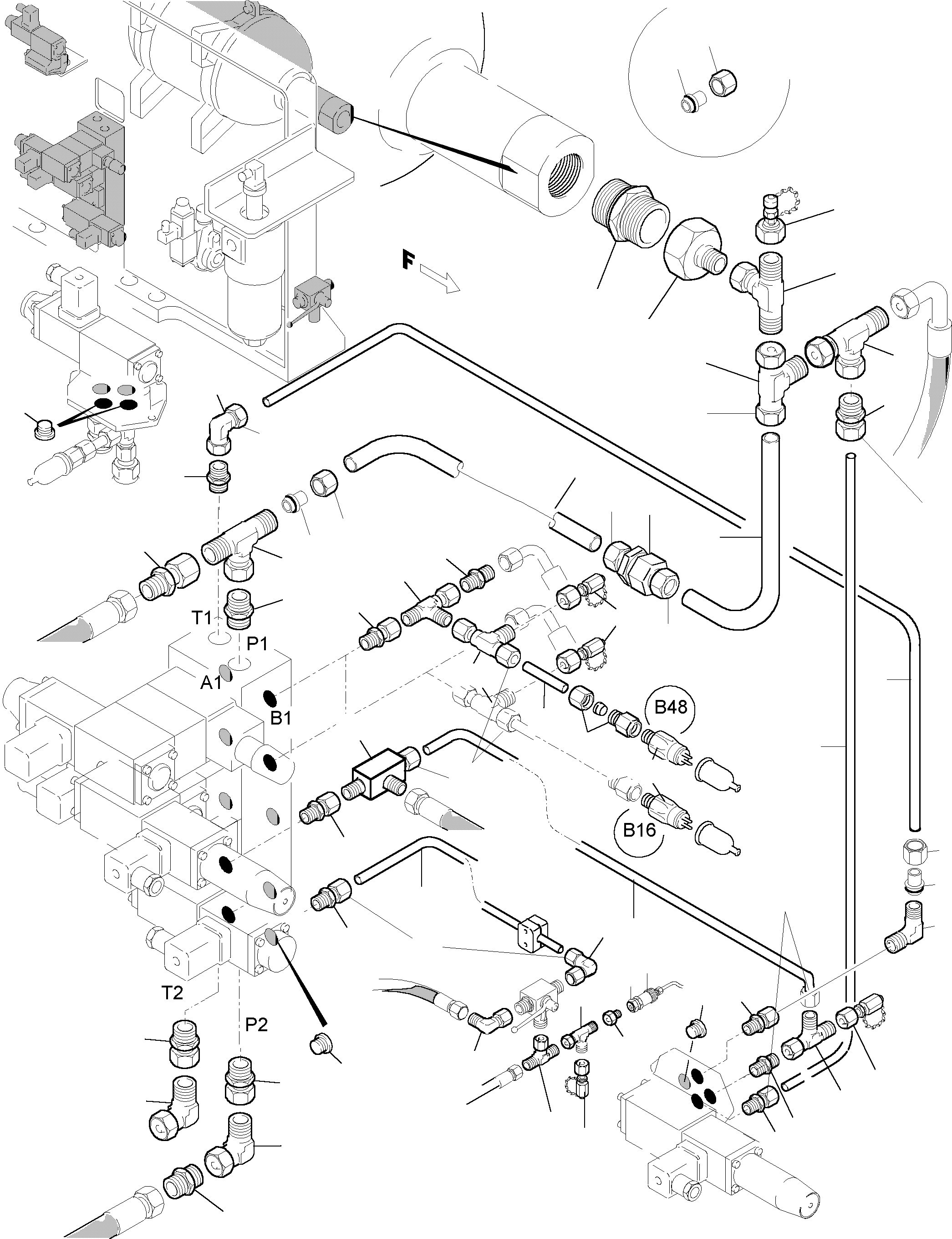 Komatsu parts book diagram for H455-SD S/N 15009: PIPES - CONTROL- AND FILTER PLATE
