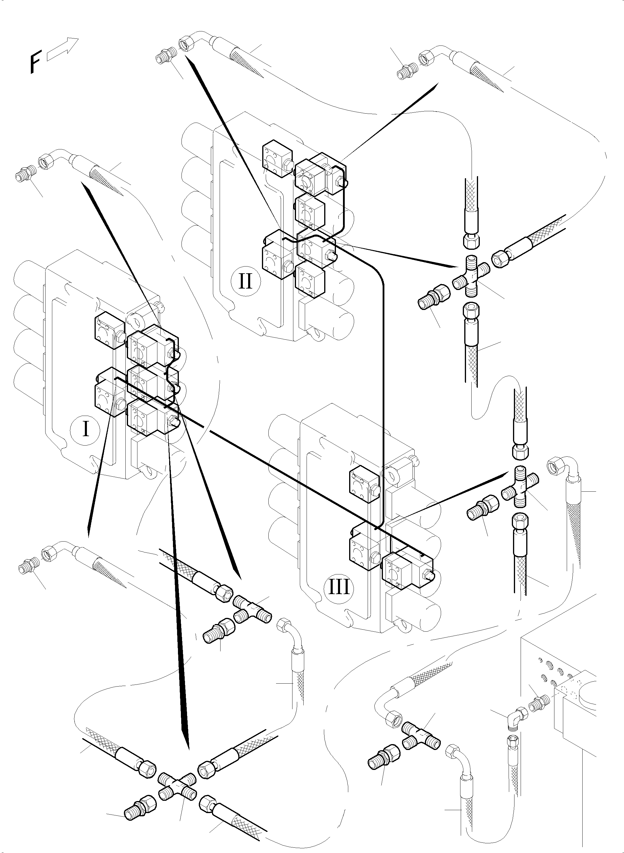 Komatsu parts book diagram for PC5500-6 S/N 15081: PIPING - SECONDARY VALVES BCE