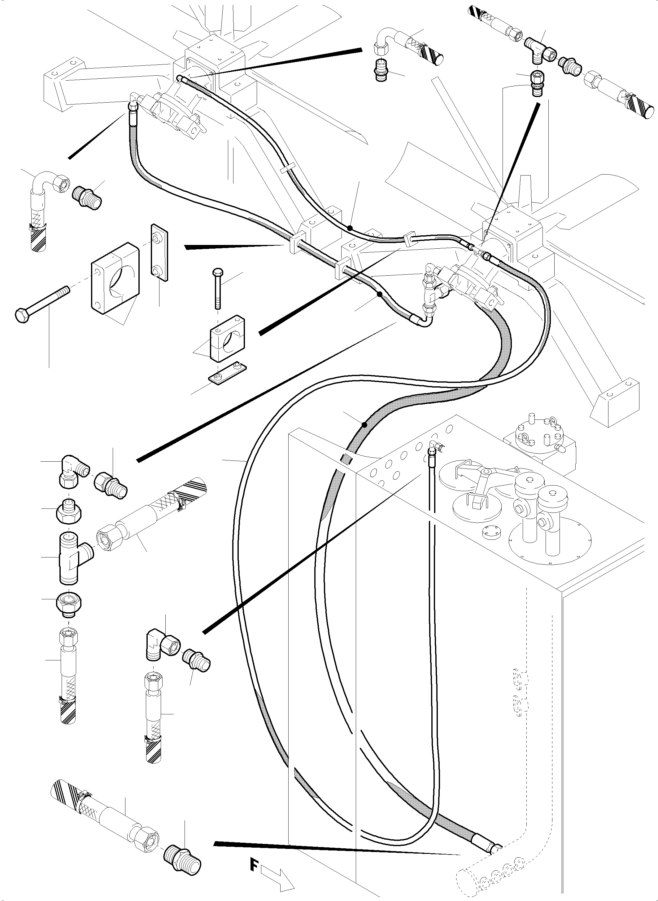 Komatsu parts book diagram for PC5500-6 S/N 15083: RETURN LINES - FAN MOTORS