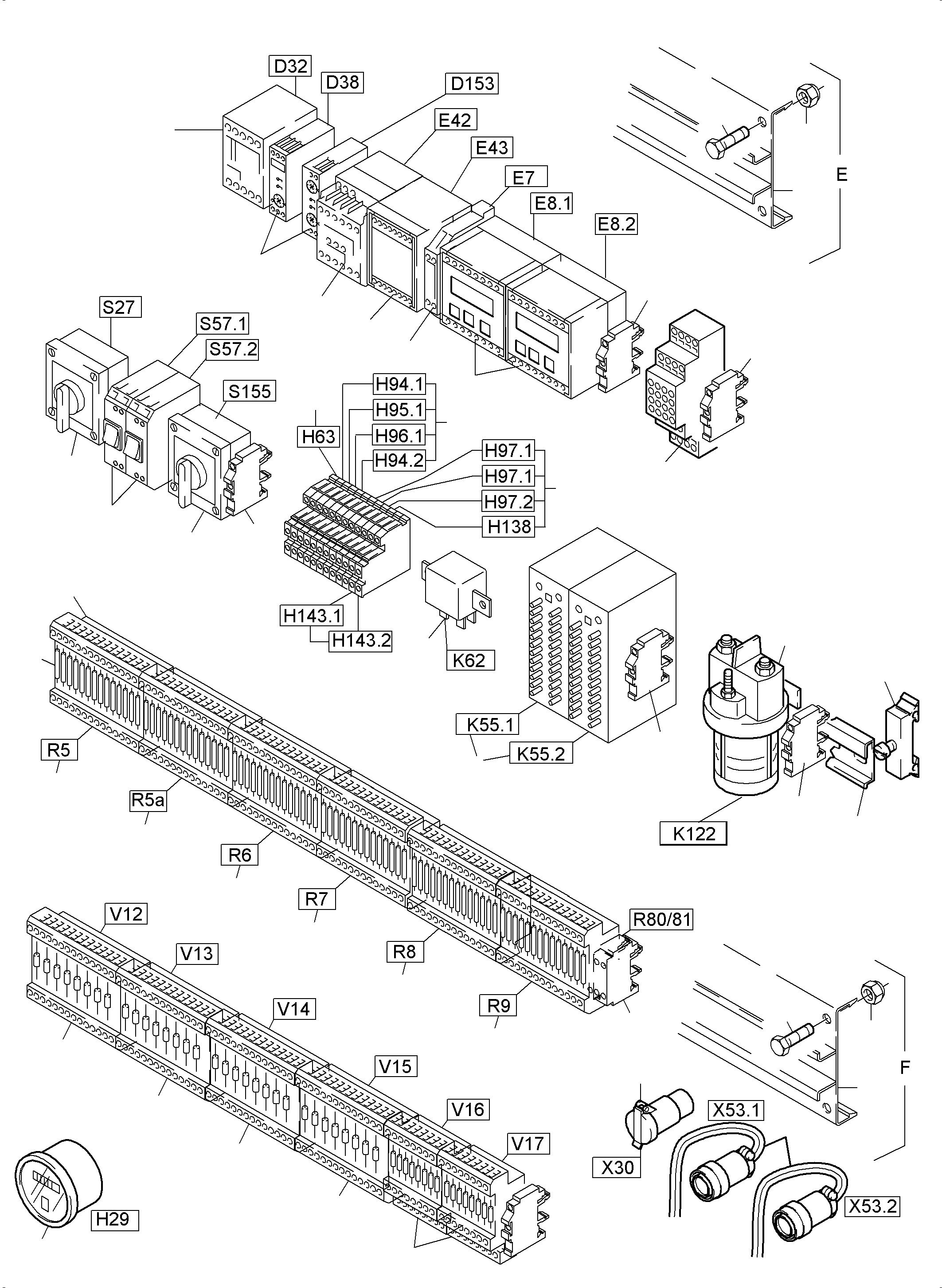 Komatsu parts book diagram for PC5500-6 S/N 15083: SWITCH FRAMING X2