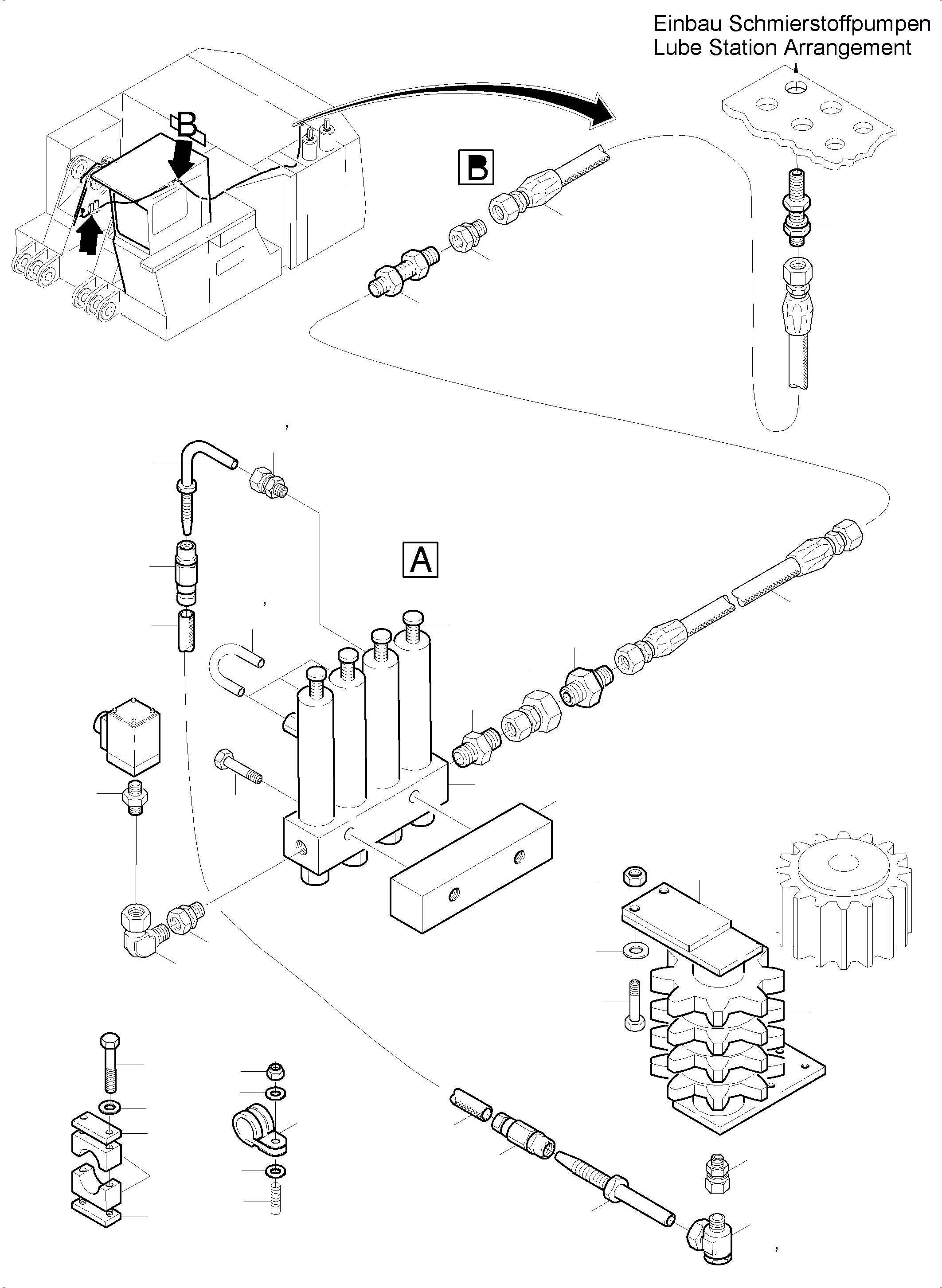 Komatsu parts book diagram for PC5500-6 S/N 15083: PINION LUBE LINES