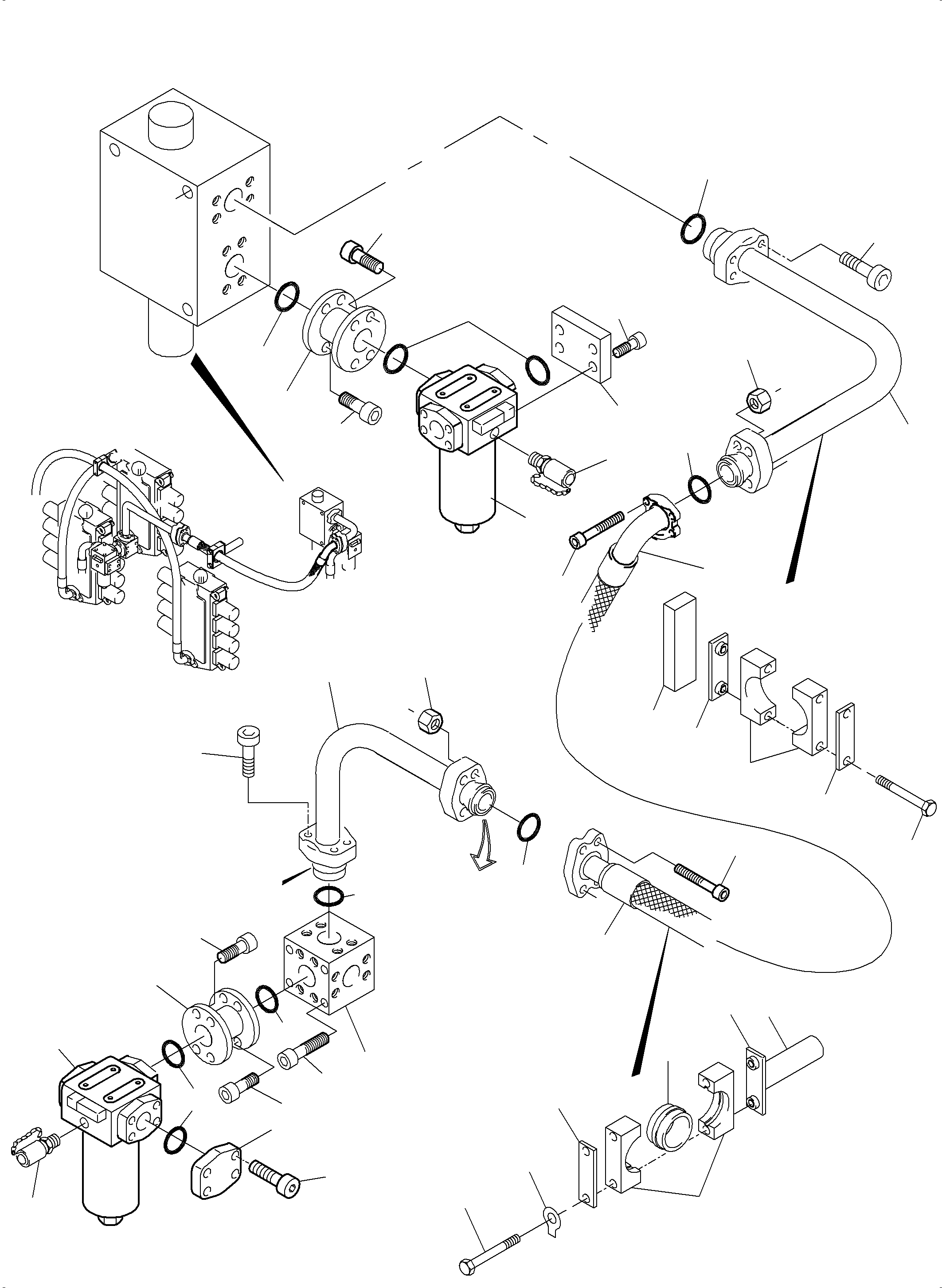 Komatsu parts book diagram for PC5500-6 S/N 15086: PRESSURE LINES, H.P. FILTER - CONTROL BLOCKS