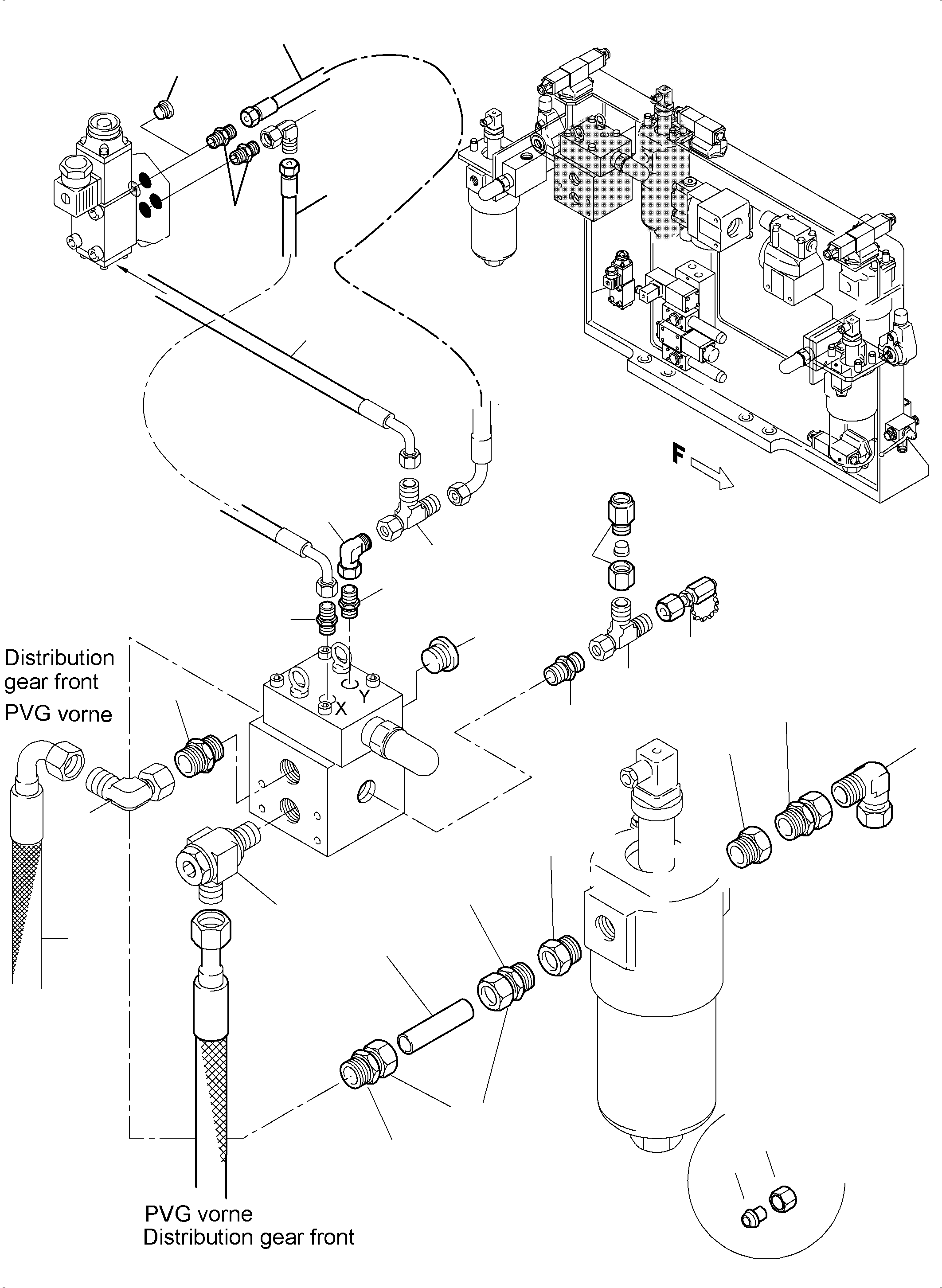 Komatsu parts book diagram for PC5500-6 S/N 15086: PIPES - CONTROL- AND FILTER PLATE, REAR