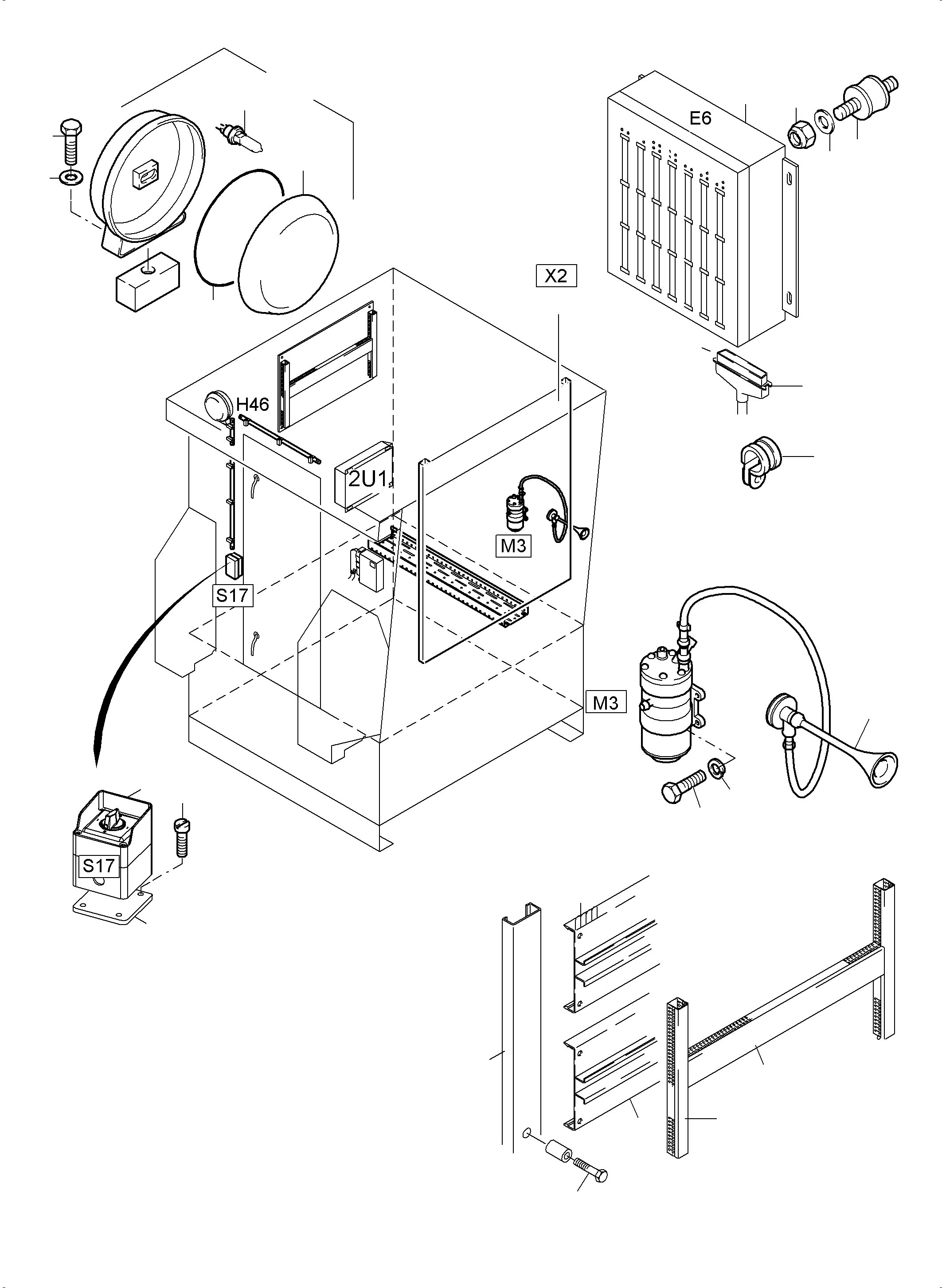Komatsu parts book diagram for PC5500-6 S/N 15086: ELECTRIC - CAB SUPPORT