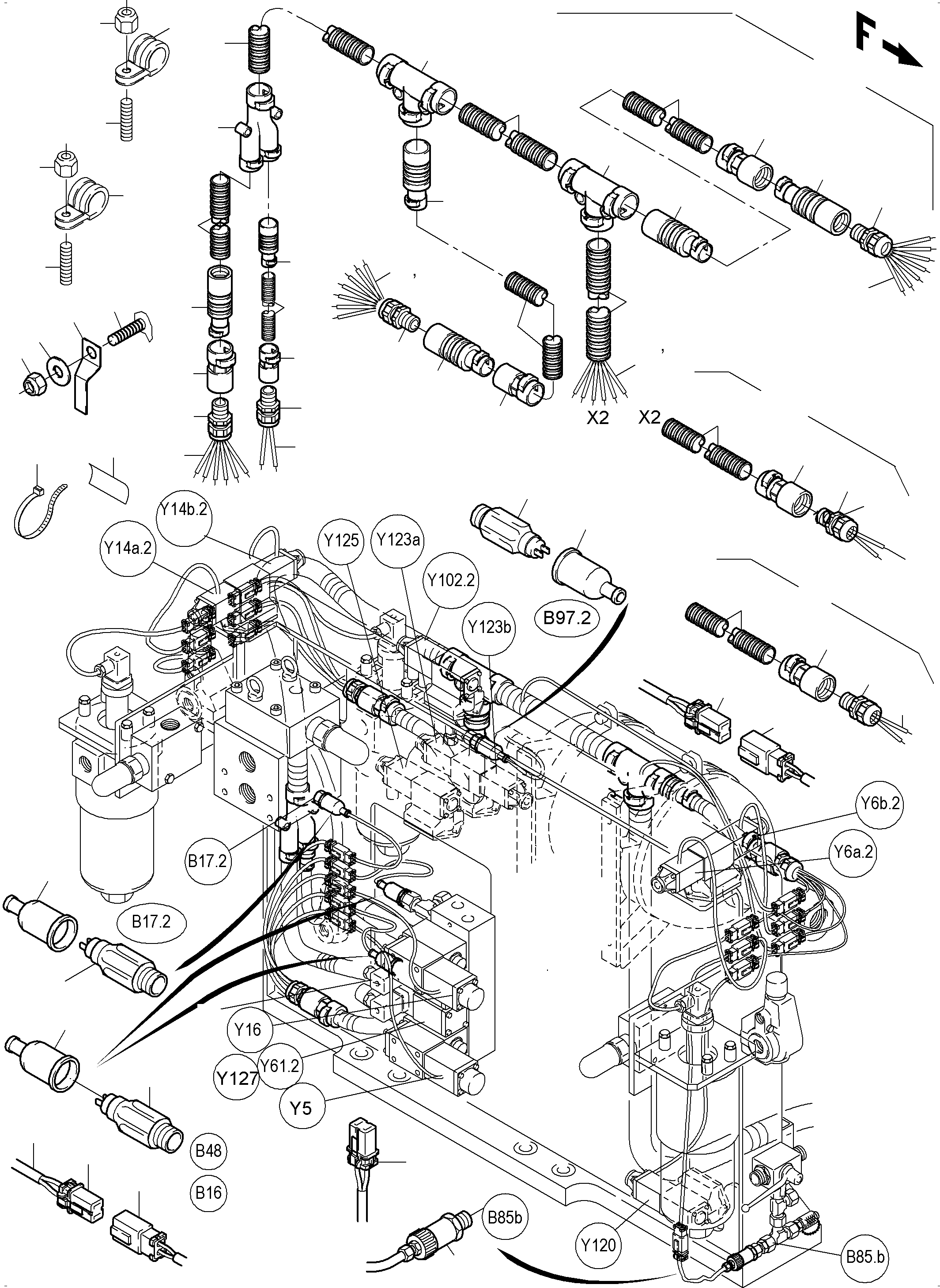 Komatsu parts book diagram for PC5500-6 S/N 15086: CABLES - CONTROL- AND FILTER PLATE, FRONT