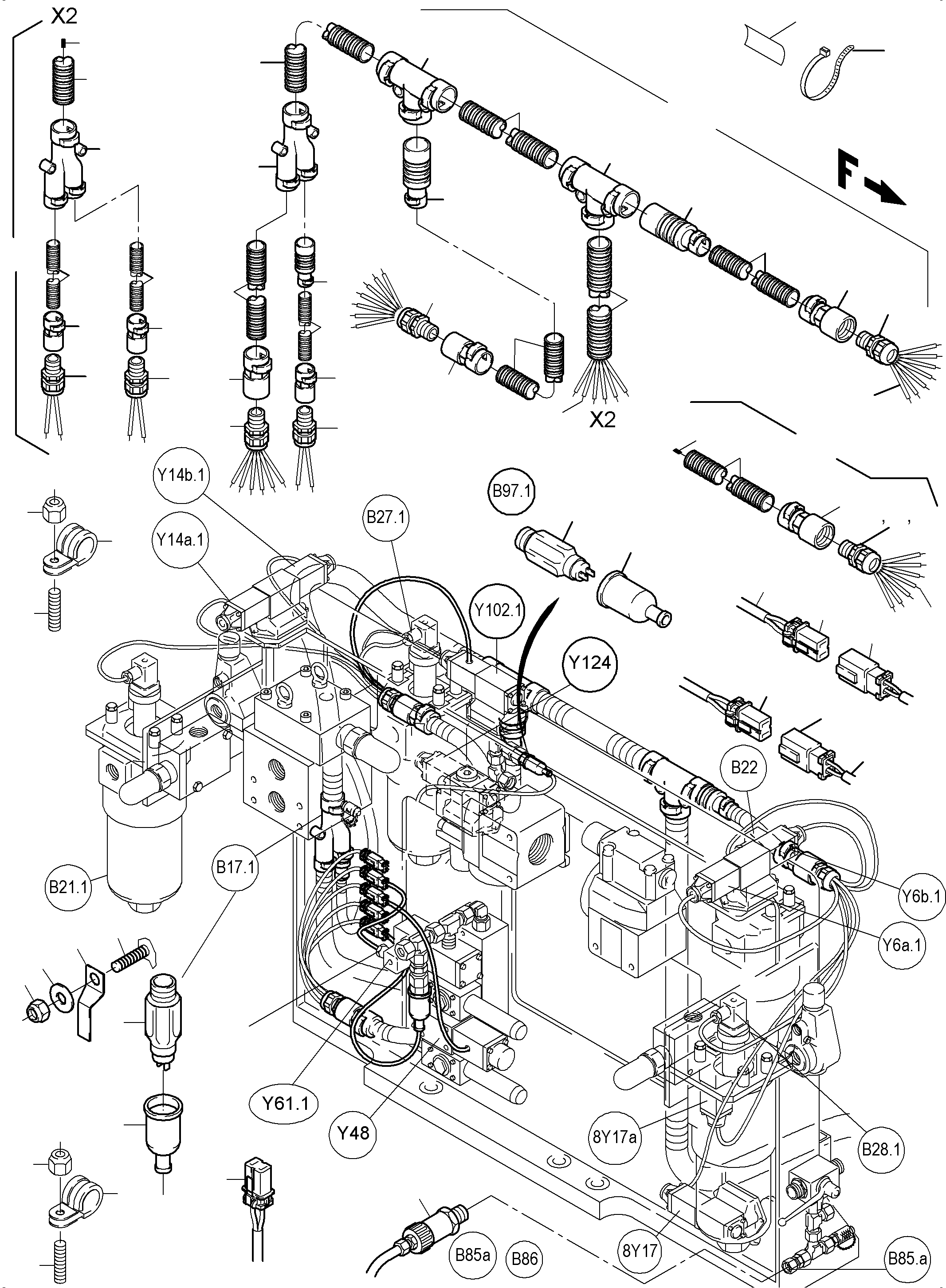 Komatsu parts book diagram for PC5500-6 S/N 15086: CABLES - CONTROL- AND FILTER PLATE, REAR