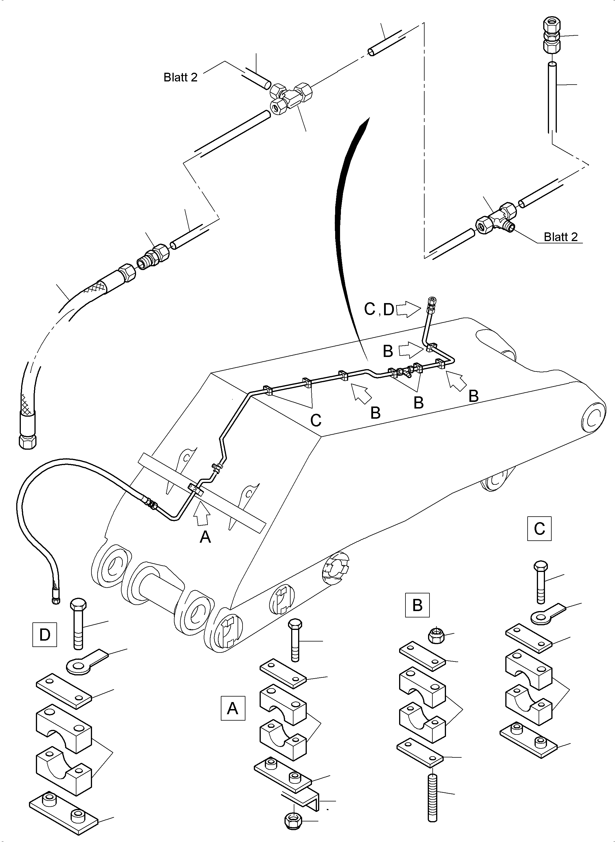 Komatsu parts book diagram for PC5500-6 S/N 15086: BOOM - CENTRAL LUBRICATION (BBE)