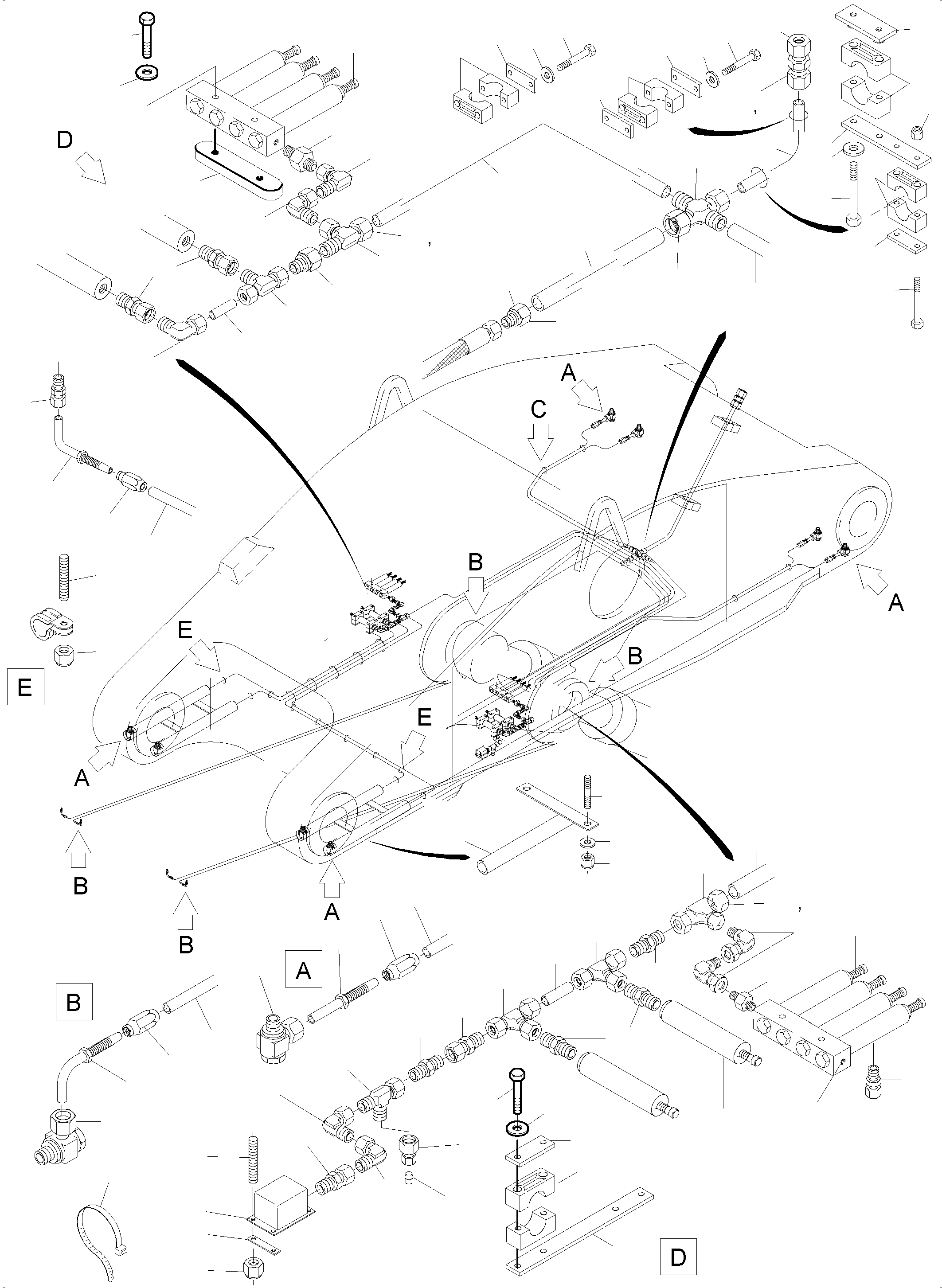 Komatsu parts book diagram for PC5500-6 S/N 15086: STICK -CENTRAL LUBRICATION (BBE)