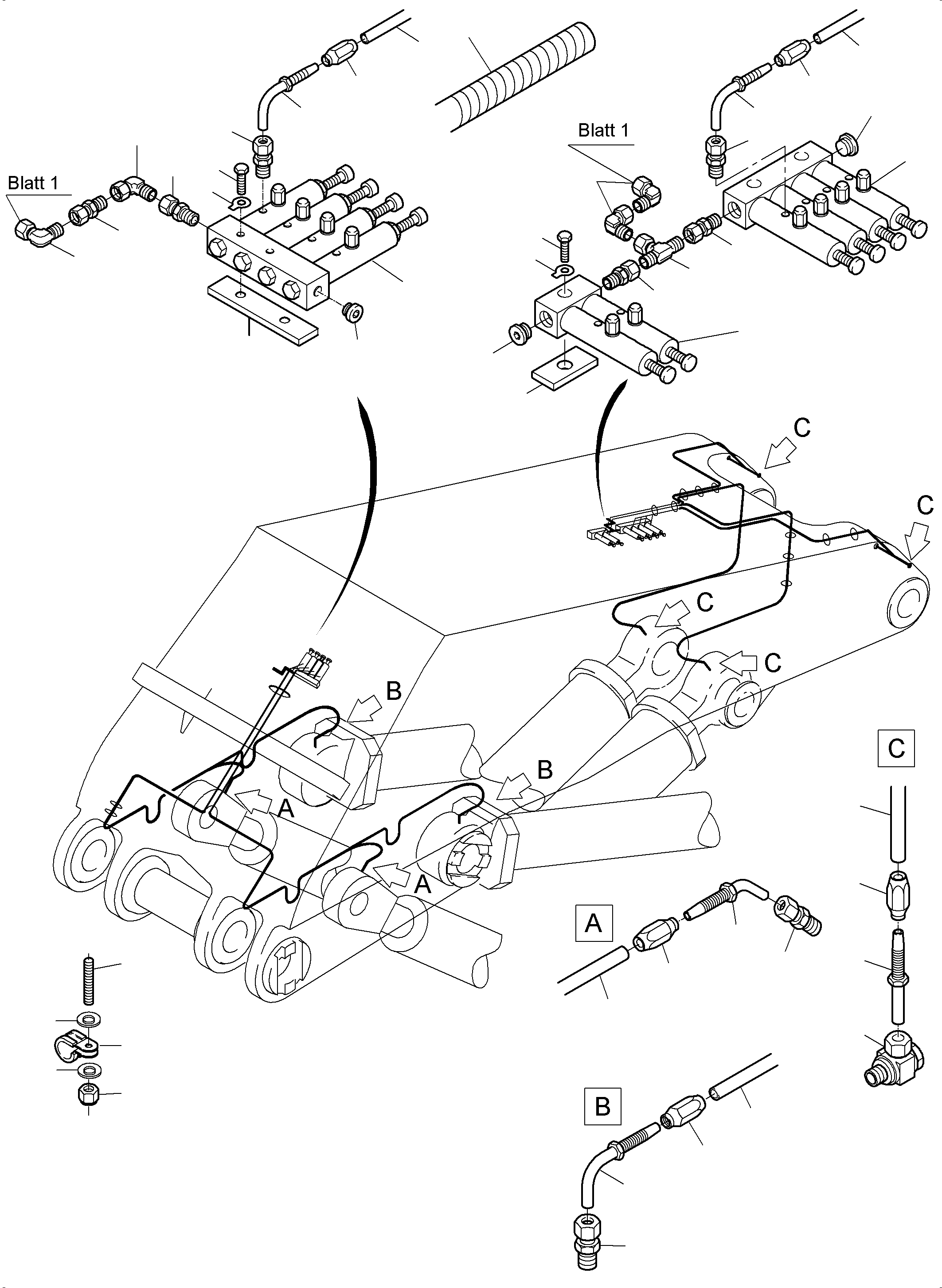 Komatsu parts book diagram for PC5500-6E S/N 15089: BOOM - CENTRAL LUBRICATION (BBE)
