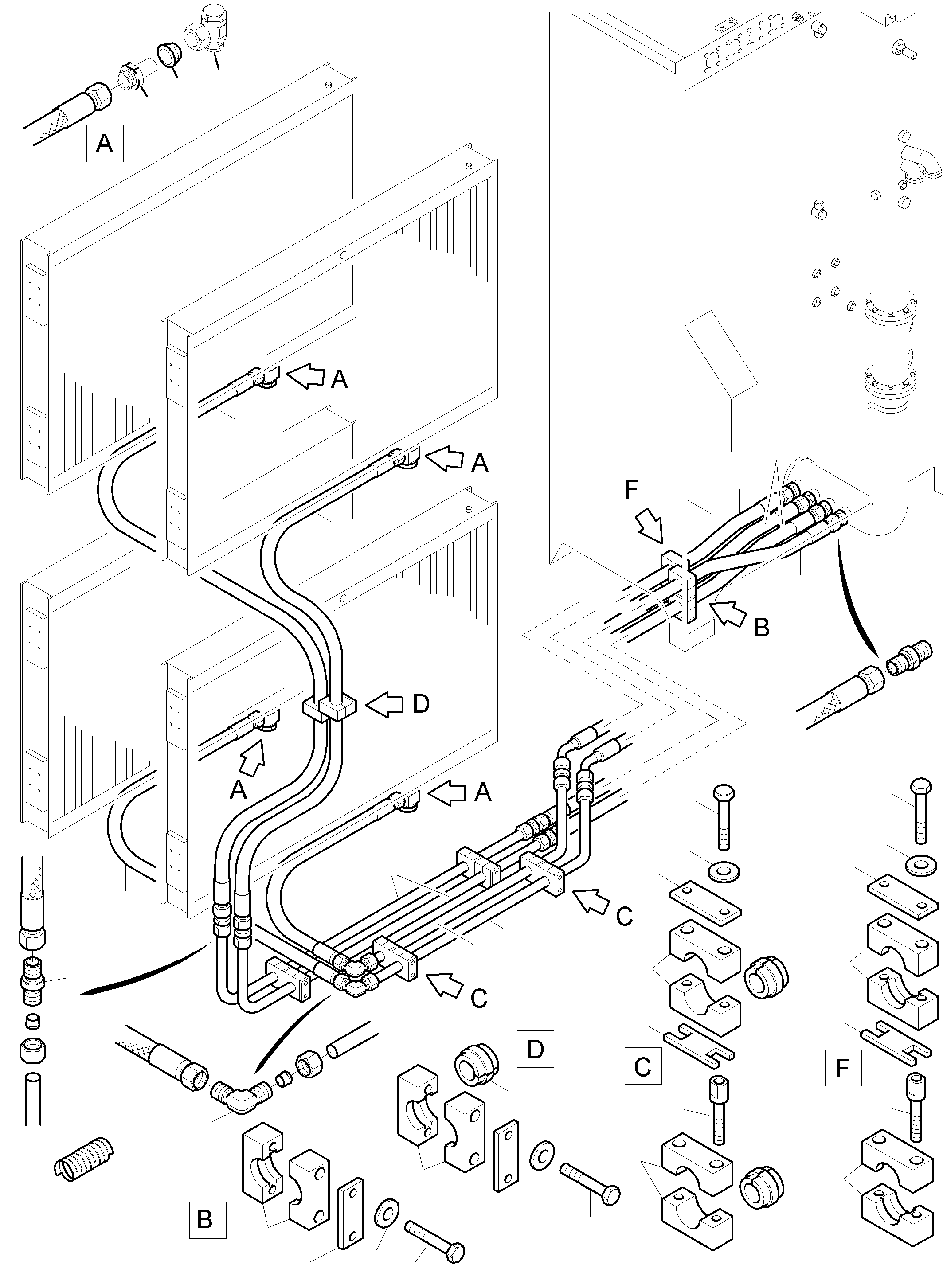 Komatsu parts book diagram for PC5500-6E S/N 15089: OIL COOLER - HOSE ASSY.