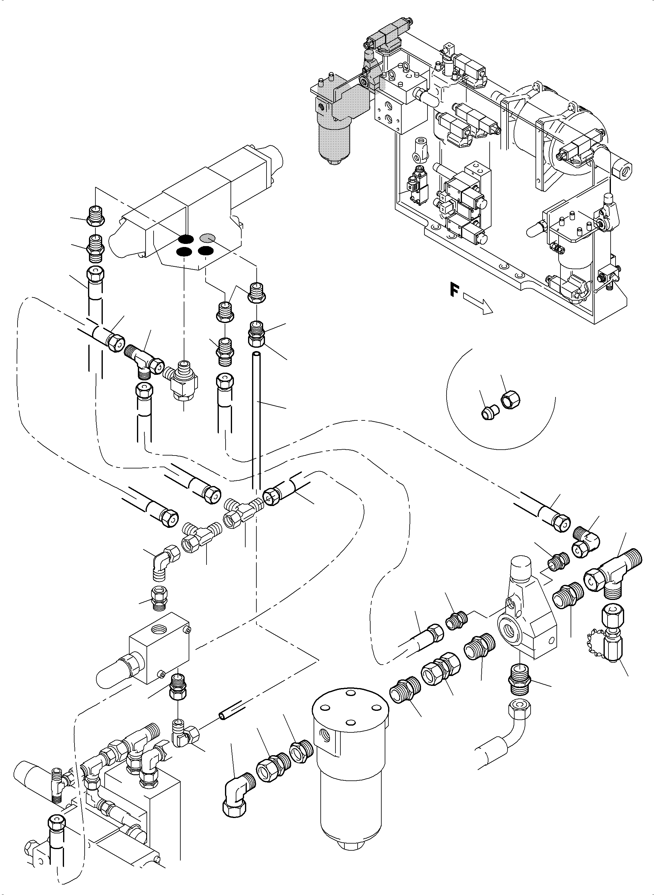 Komatsu parts book diagram for PC5500-6E S/N 15089: PIPES - CONTROL- AND FILTER PLATE, FRONT