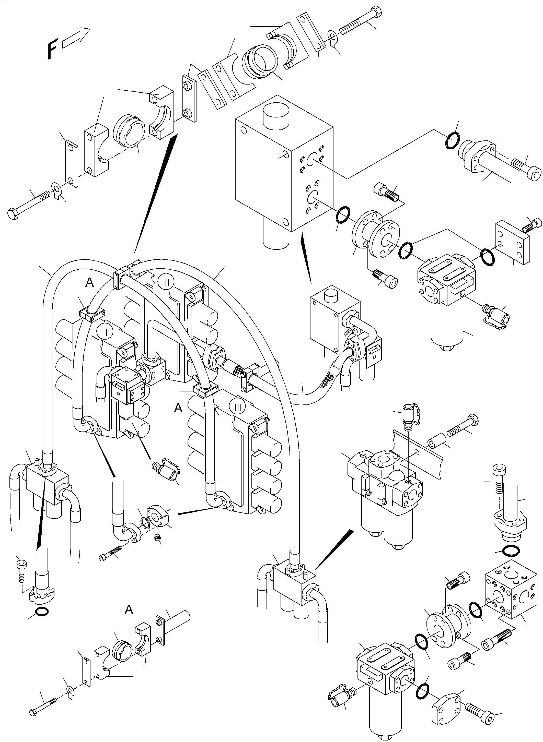 Komatsu parts book diagram for PC5500-6E S/N 15089: PRESSURE LINES, H.P. FILTER - CONTROL BLOCKS