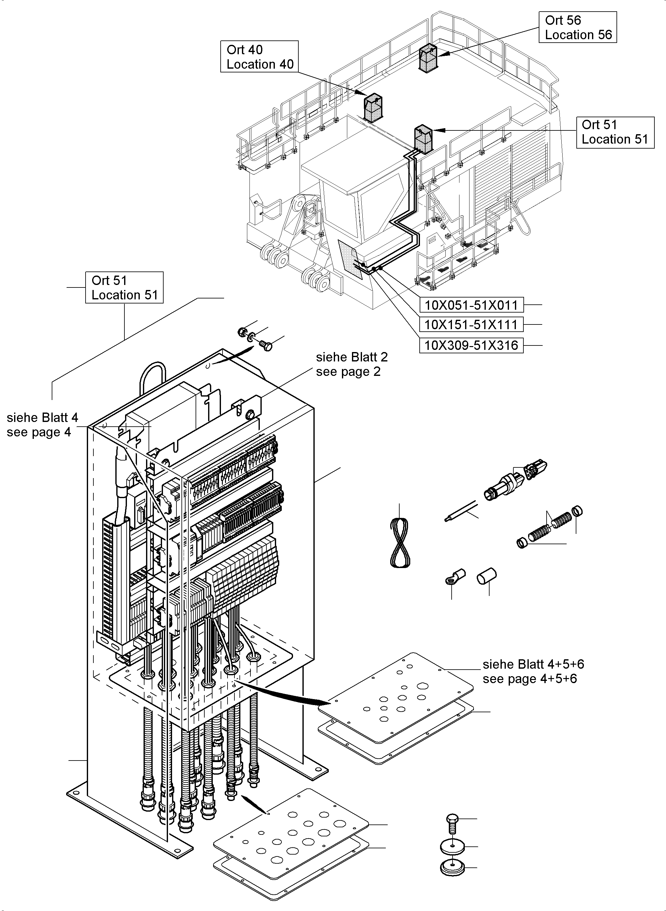 Komatsu parts book diagram for PC5500-6E S/N 15089: SWITCH CABINET LOCATION 51
