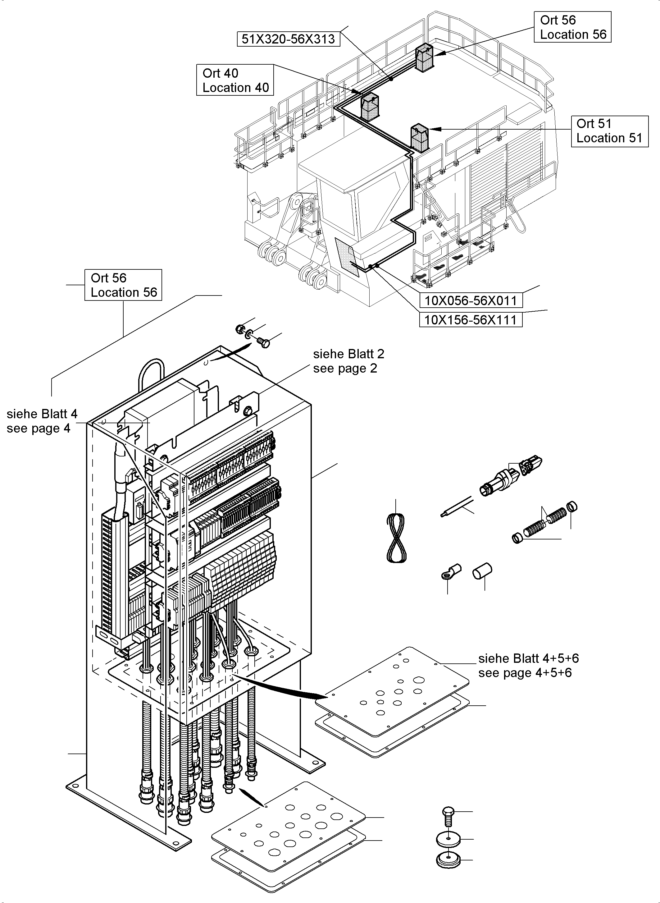 Komatsu parts book diagram for PC5500-6E S/N 15089: SWITCH CABINET LOCATION 56