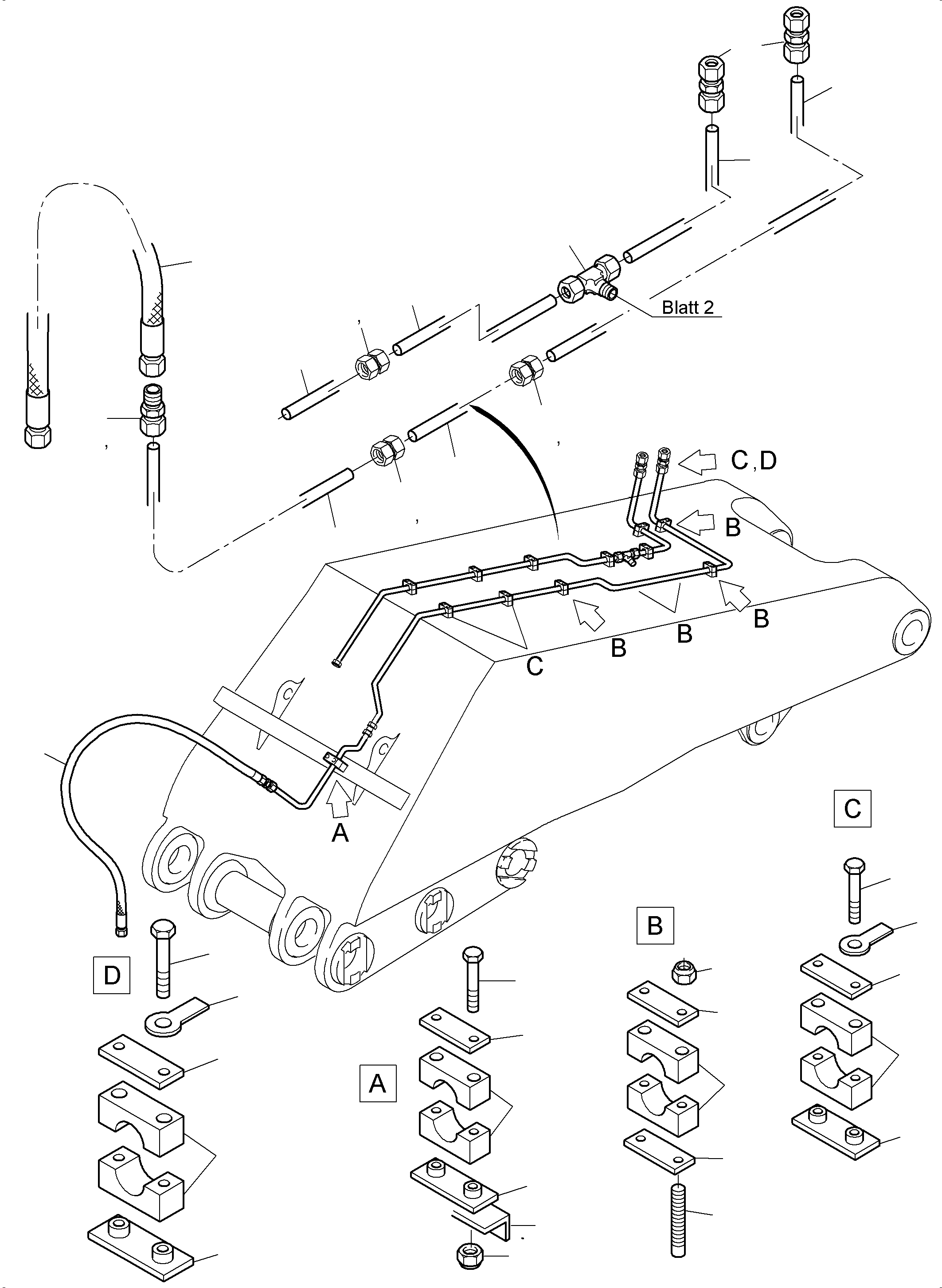 Komatsu parts book diagram for PC5500-6E S/N 15134: BOOM - CENTRAL LUBRICATION (BBE), ADD. LUBRICTION CIRCLE