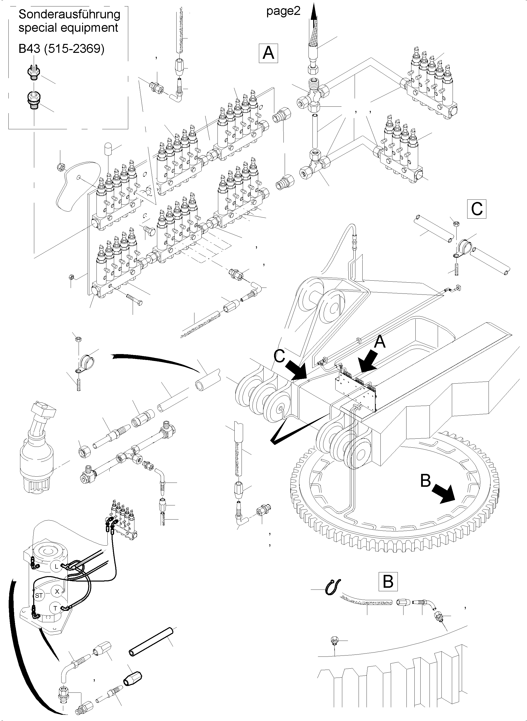 Komatsu parts book diagram for PC5500-6E S/N 15134: LUBE DISTRIBUTOR SLEW RING