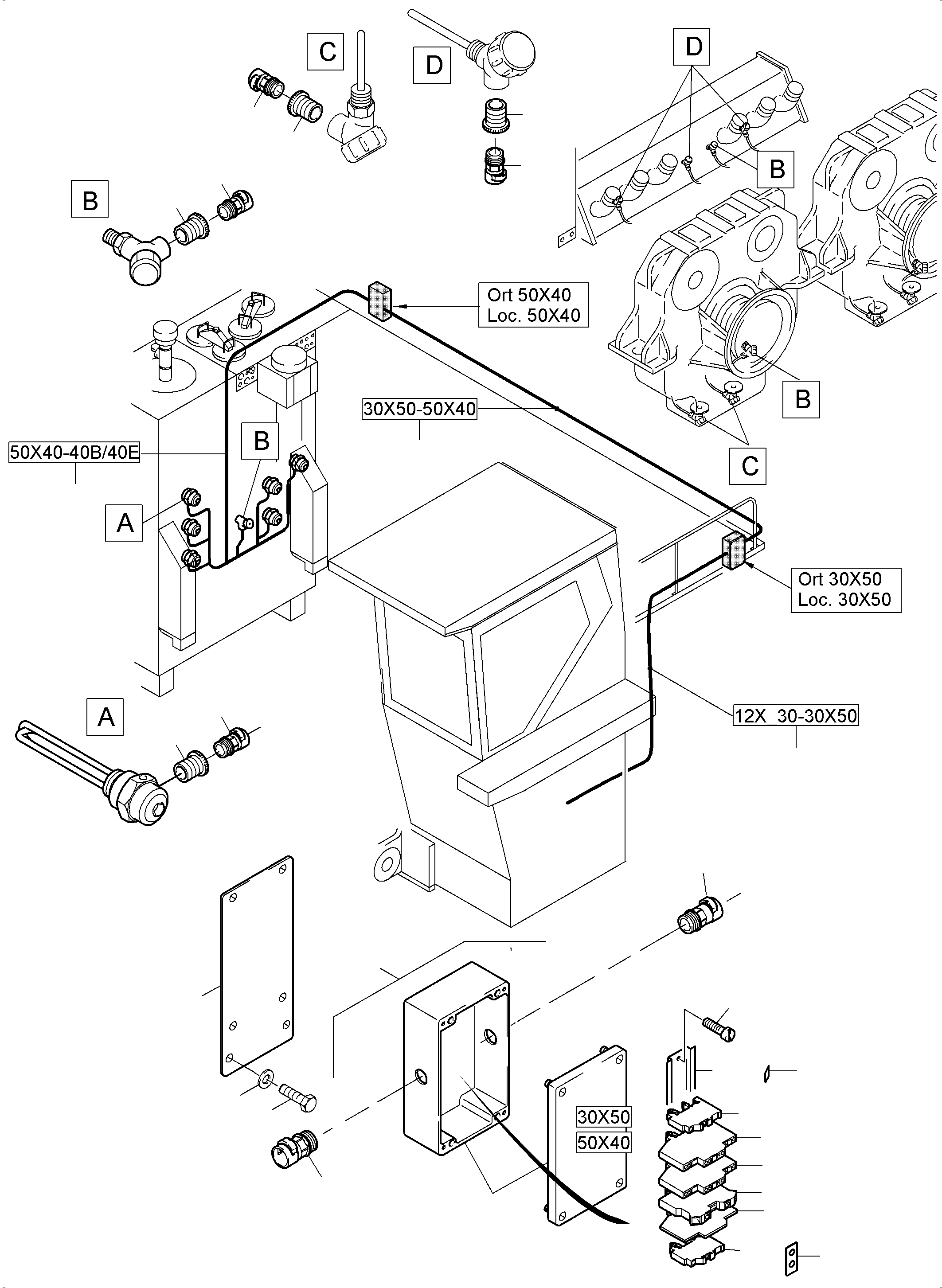Komatsu parts book diagram for PC5500-6E S/N 15134: CABLES-TEMPERATURE CONDITIONING