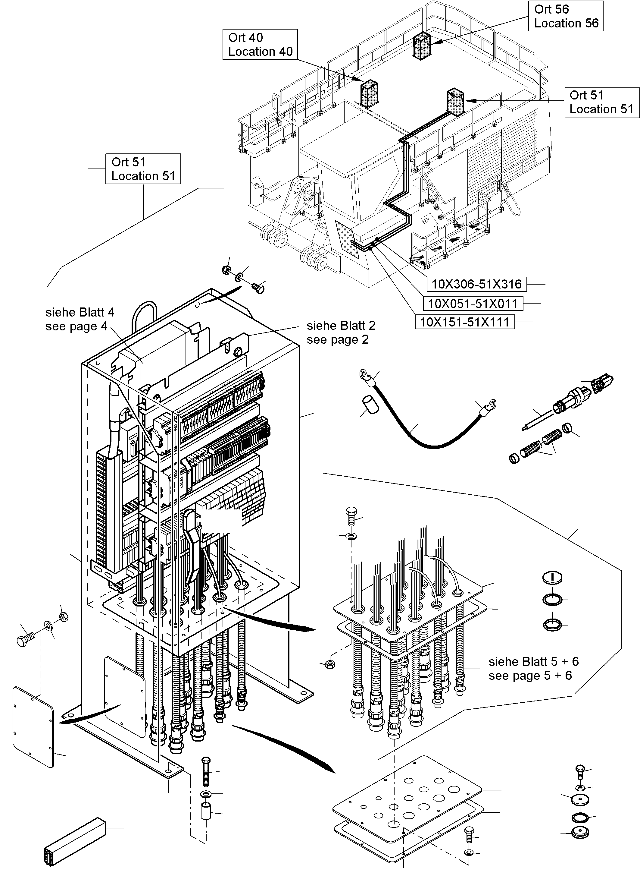 Komatsu parts book diagram for PC5500-6E S/N 15134: SWITCH CABINET LOCATION 51