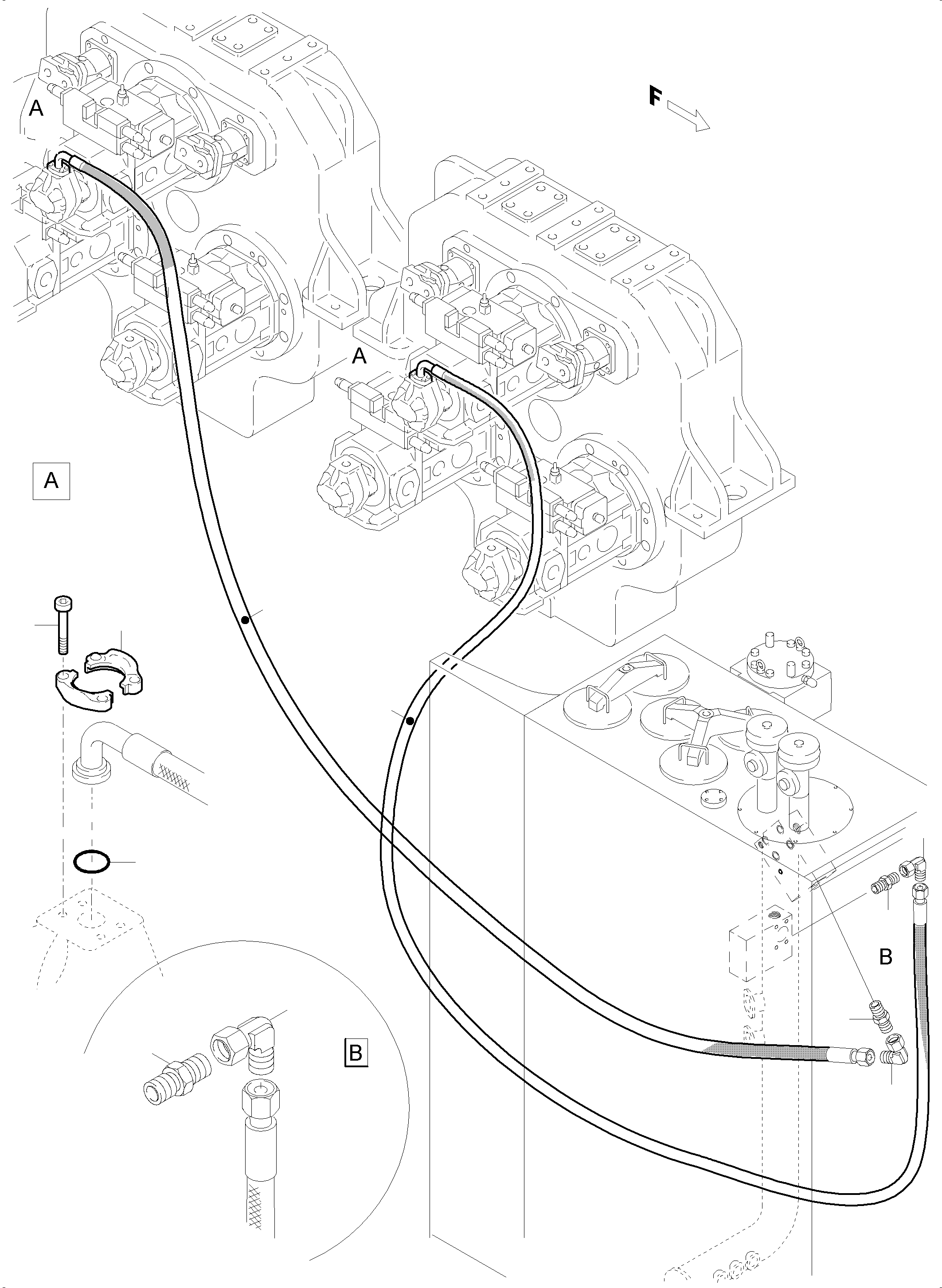 Komatsu parts book diagram for PC5500-6E S/N 15134: PRESSURE LINES, CIRCULATION PUMPS