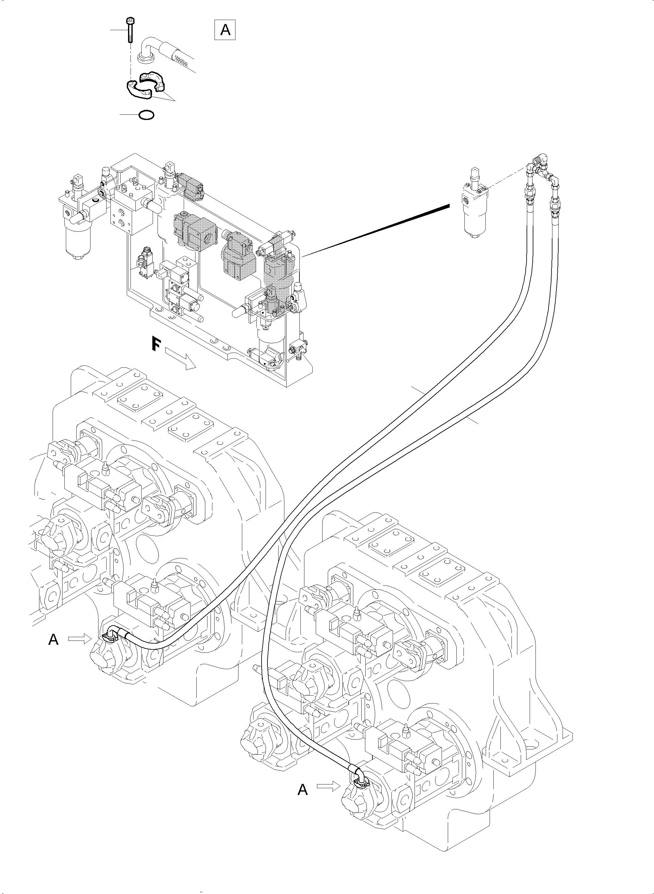 Komatsu parts book diagram for PC5500-6E S/N 15134: PRESSURE LINES, CIRCULATION PUMPS