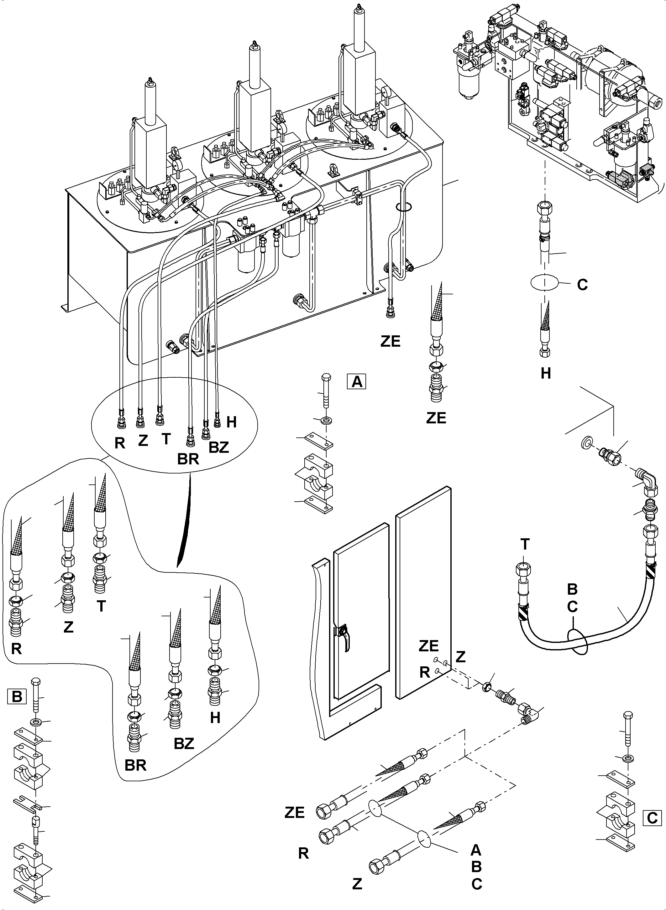 Komatsu parts book diagram for PC5500-6E S/N 15134: LUBE STATION ARRANGEMENT AND GREASE PIPE