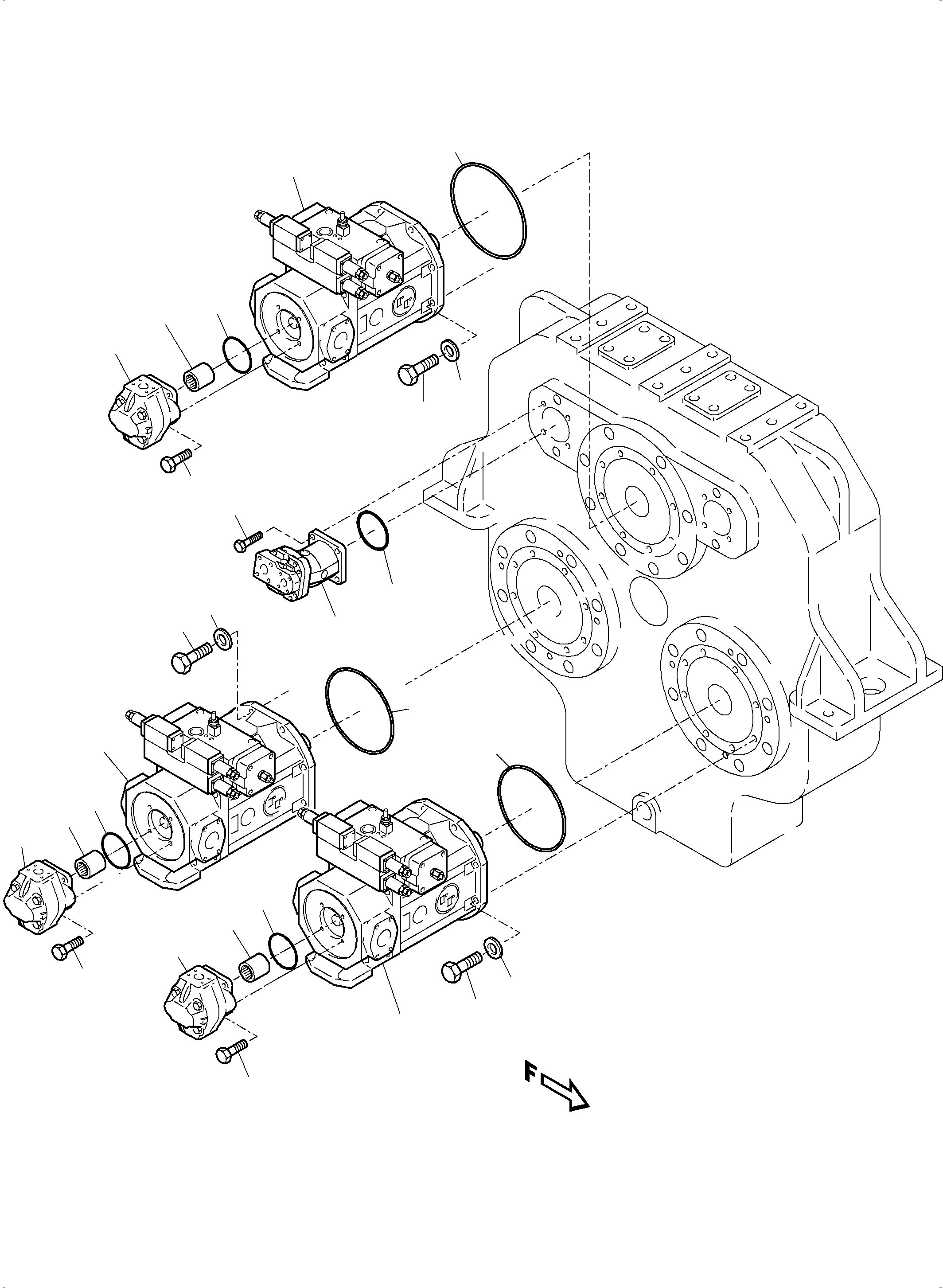 Komatsu parts book diagram for PC5500-6E S/N 15134: PUMP MOUNTING (FRONT/REAR)