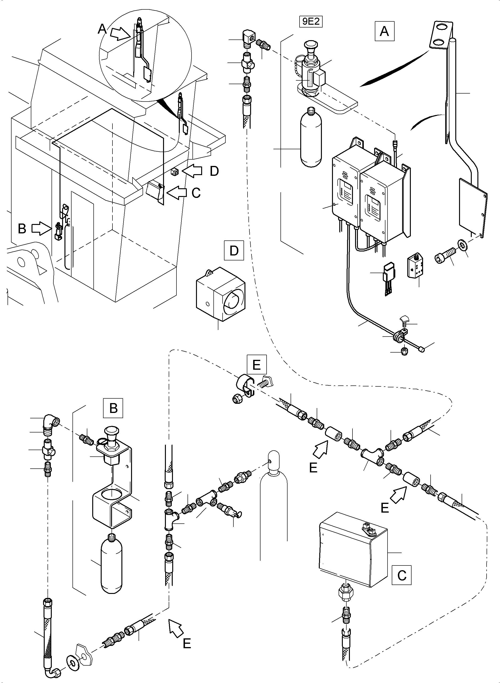 Komatsu parts book diagram for PC5500-6E S/N 15134: ACTUATING SYSTEM, HAND OPERATED