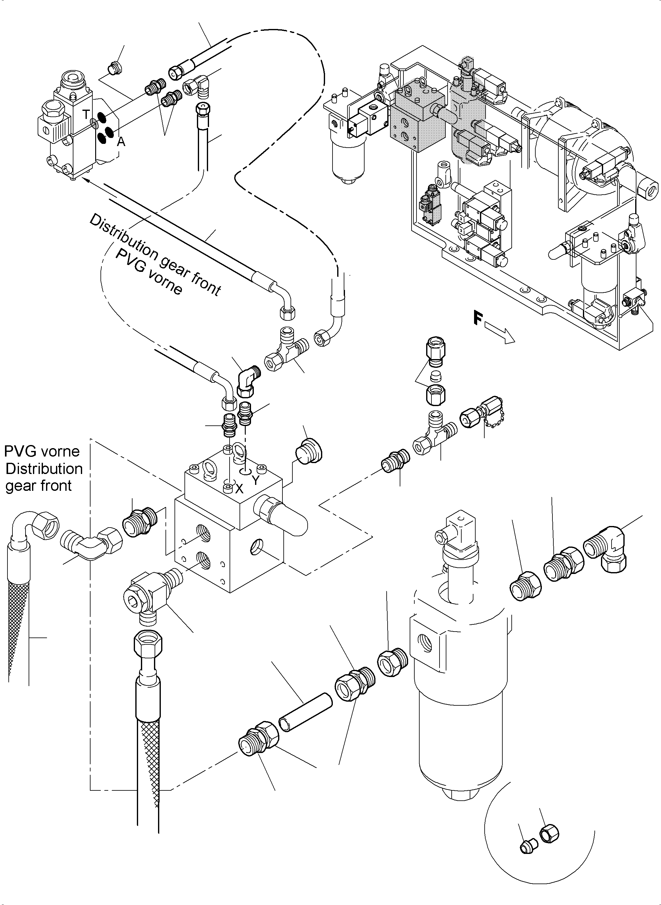 Komatsu parts book diagram for PC5500-6 S/N 15137: PIPES - CONTROL- AND FILTER PLATE, FRONT (ENGINE 2)