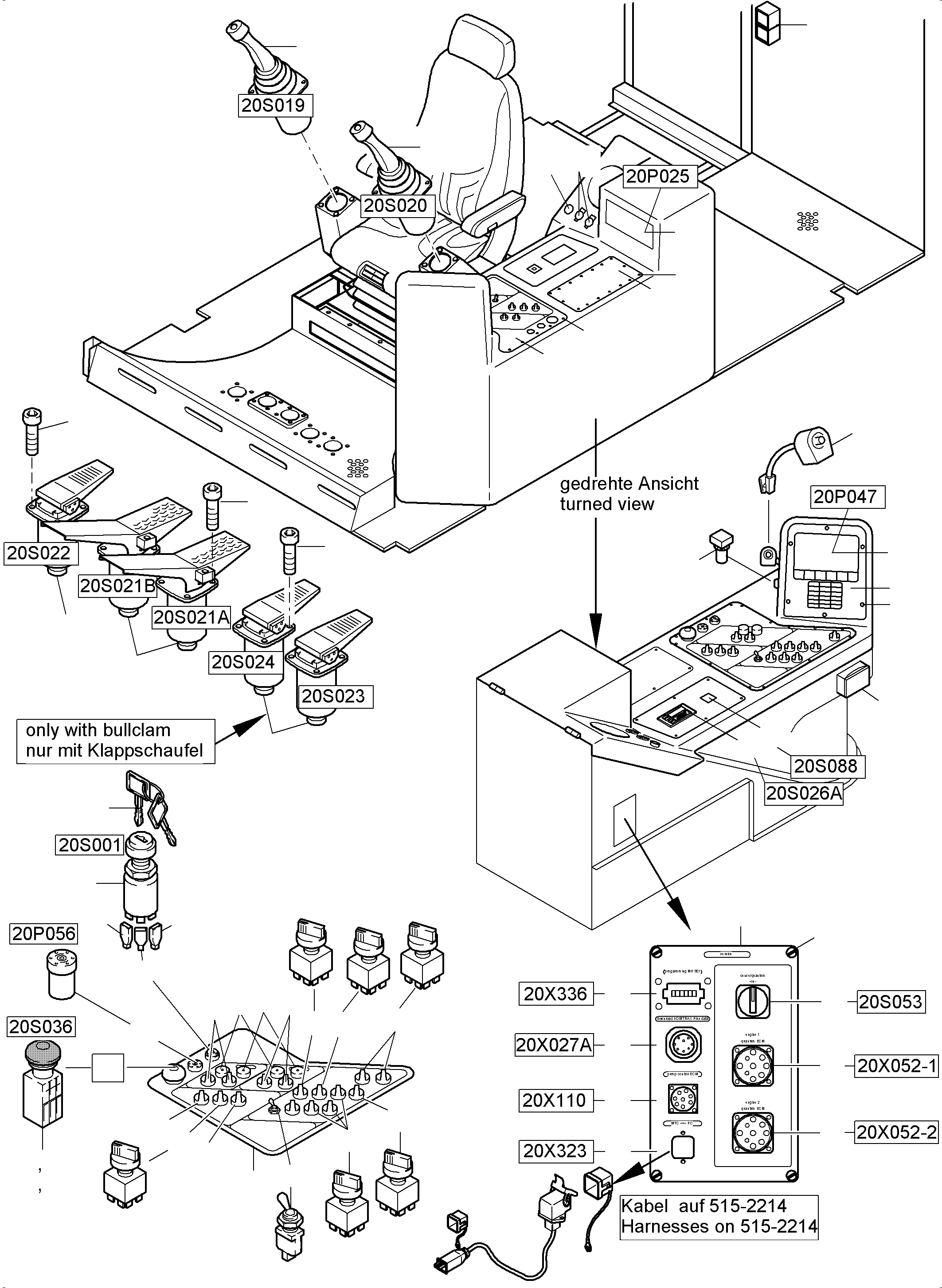Komatsu parts book diagram for PC5500-6 S/N 15137: CABIN - OPERATION ELEMENTS - LOCATION 20