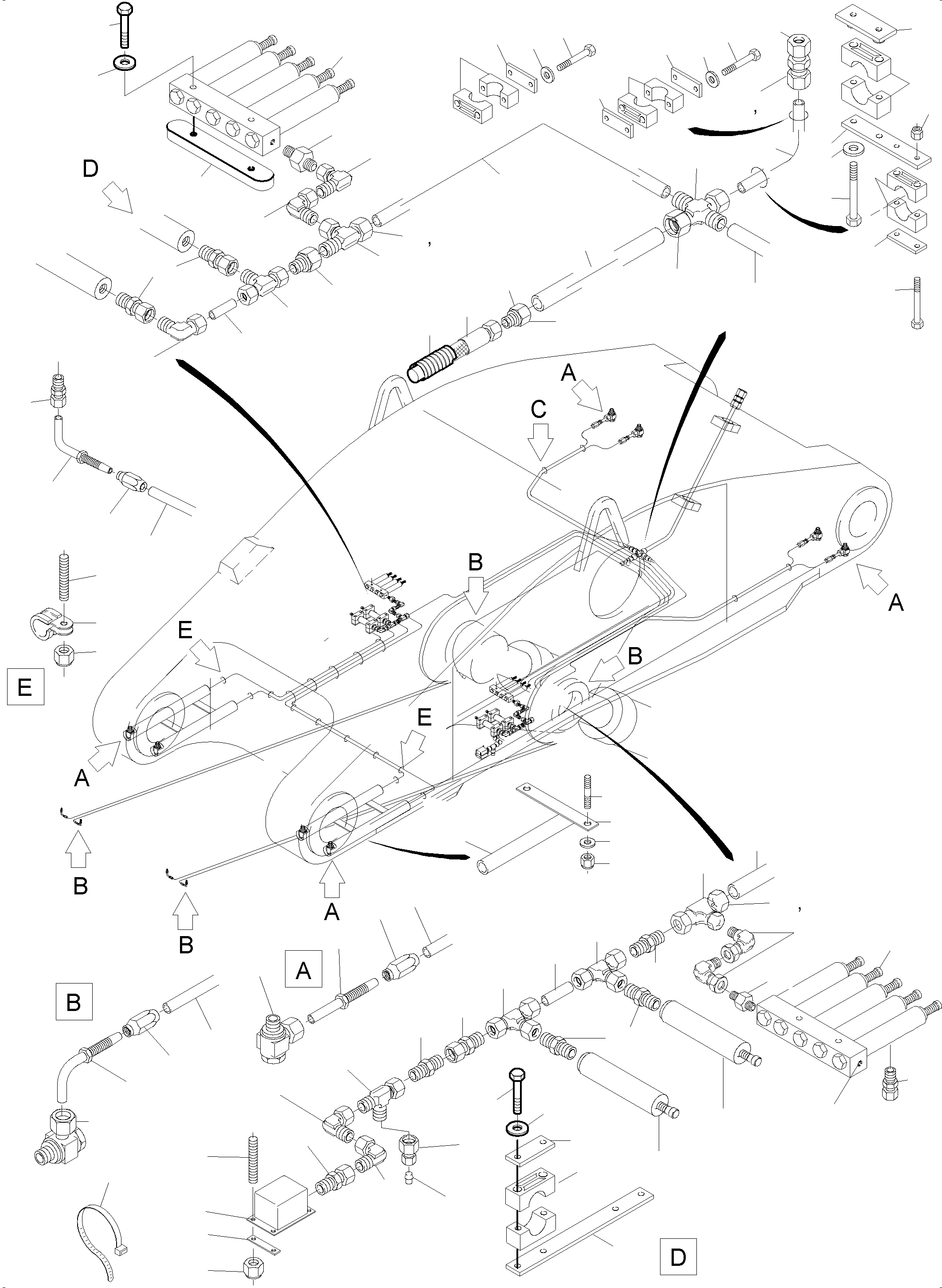 Komatsu parts book diagram for PC5500-6 S/N 15137: STICK -CENTRAL LUBRICATION (BBE)