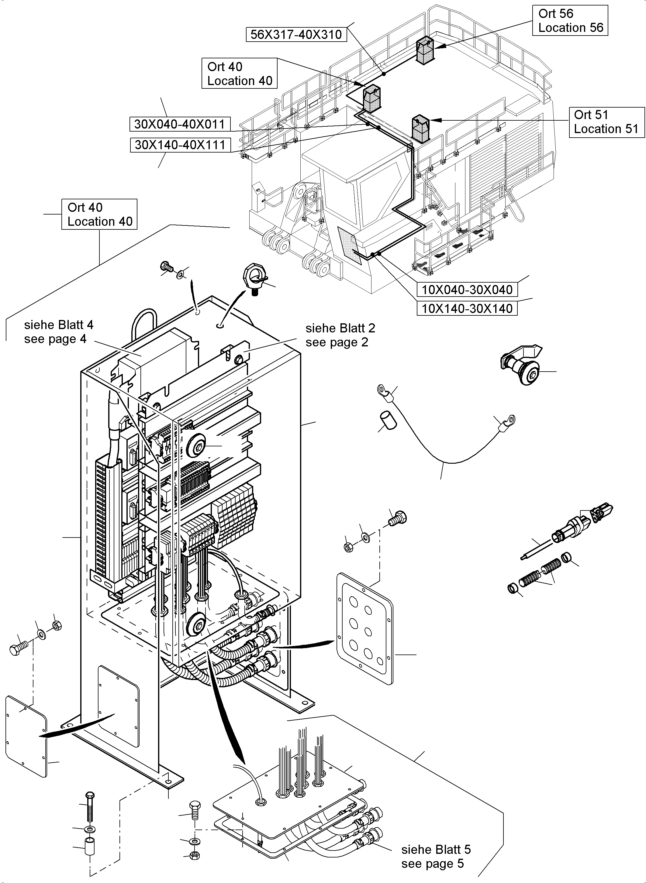Komatsu parts book diagram for PC5500-6 S/N 15137: SWITCH CABINET ORT 40