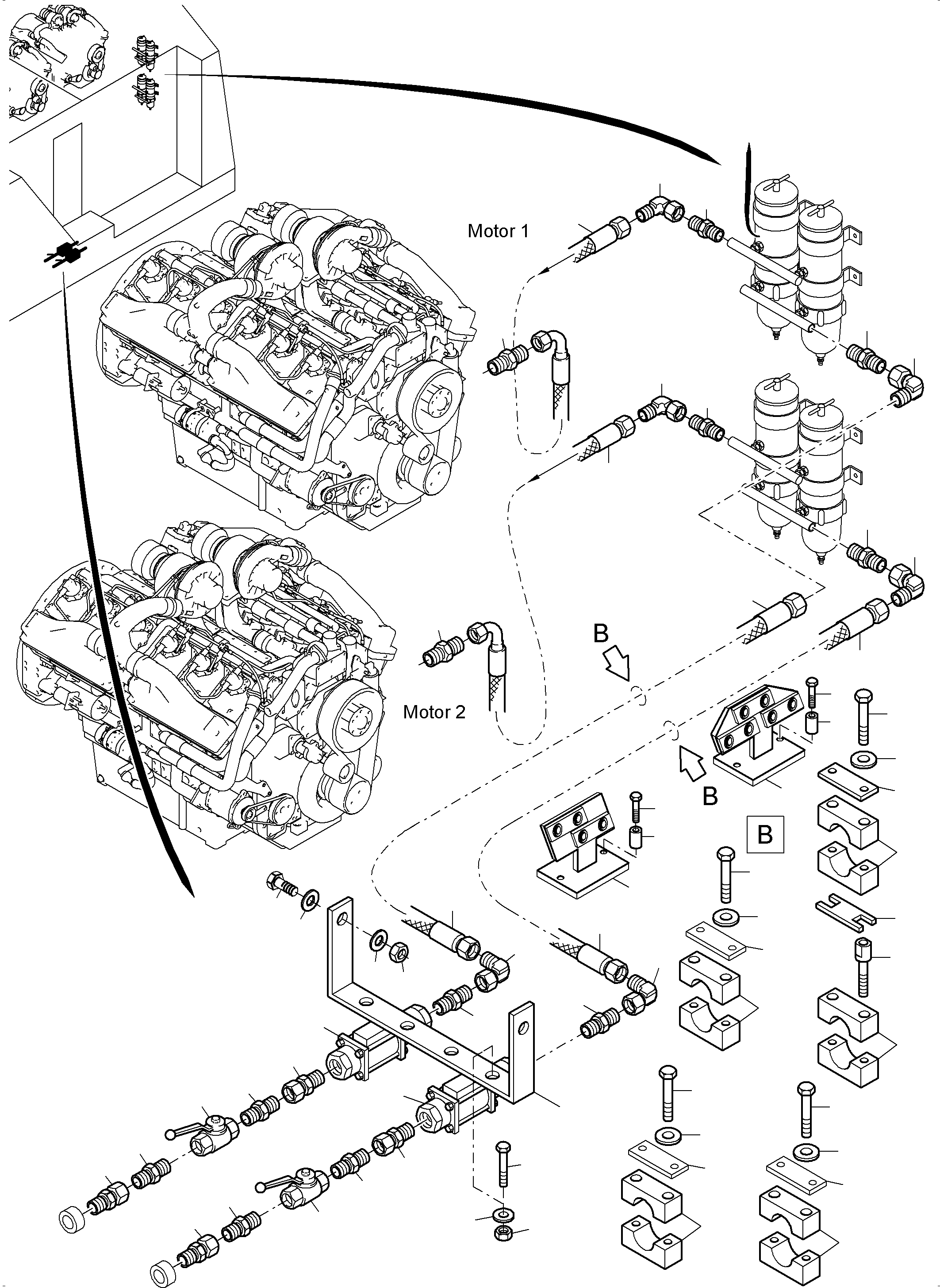 Komatsu parts book diagram for PC5500-6 S/N 15137: FUEL LINES QSK 38
