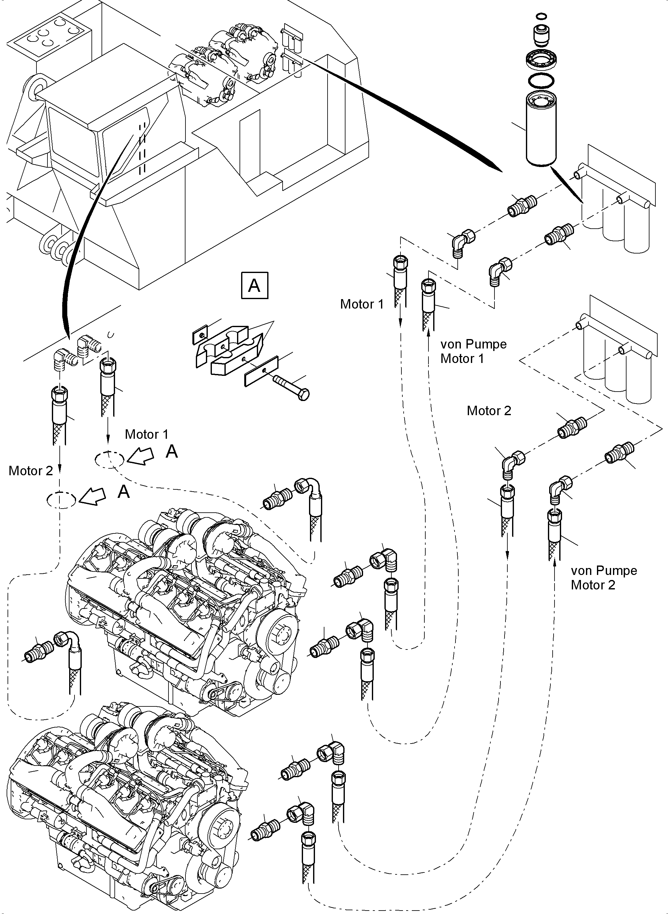 Komatsu parts book diagram for PC5500-6 S/N 15137: FUEL LINES QSK 38