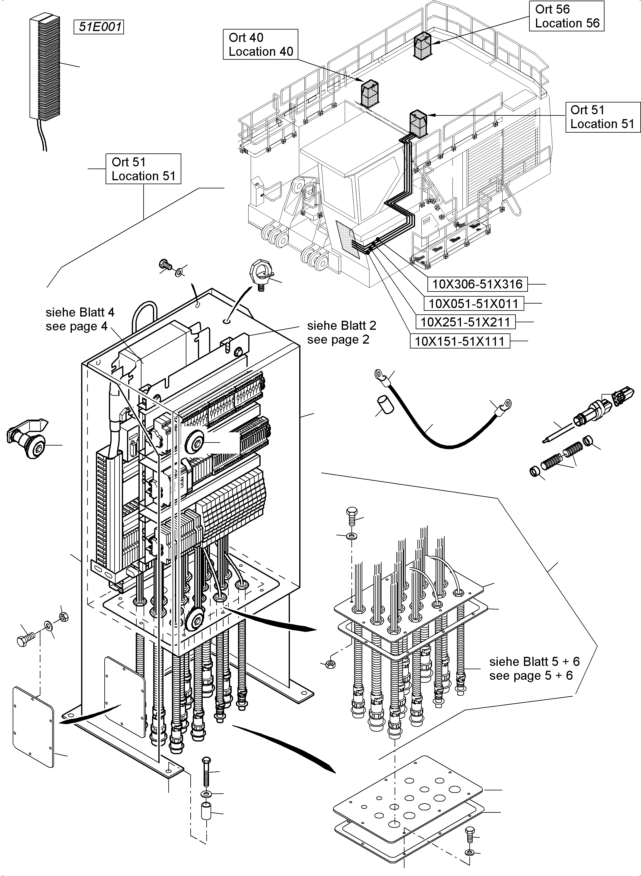 Komatsu parts book diagram for PC5500-6 S/N 15137: SWITCH CABINET LOCATION 51