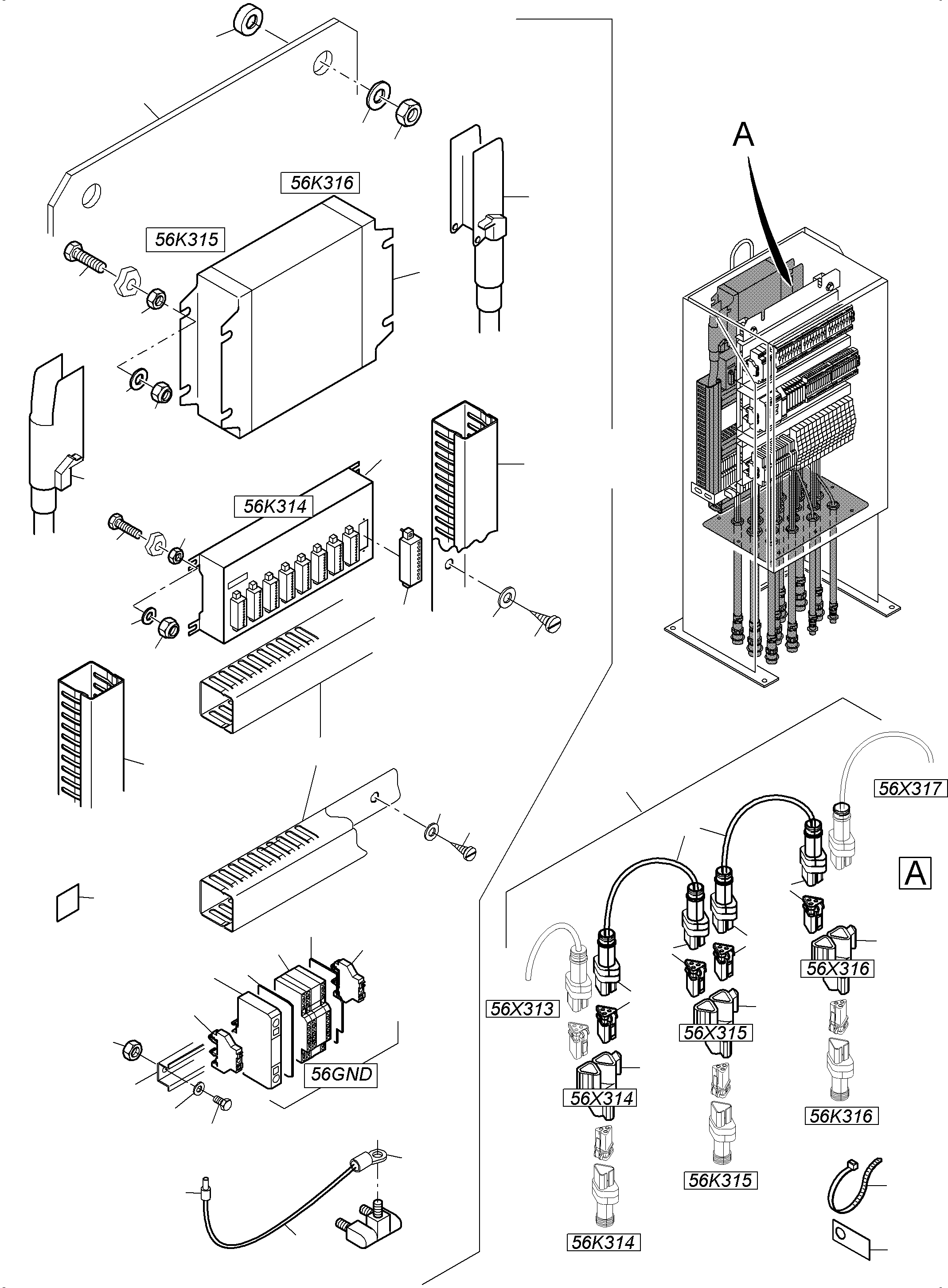Komatsu parts book diagram for PC5500-6 S/N 15137: SWITCH CABINET LOCATION 56