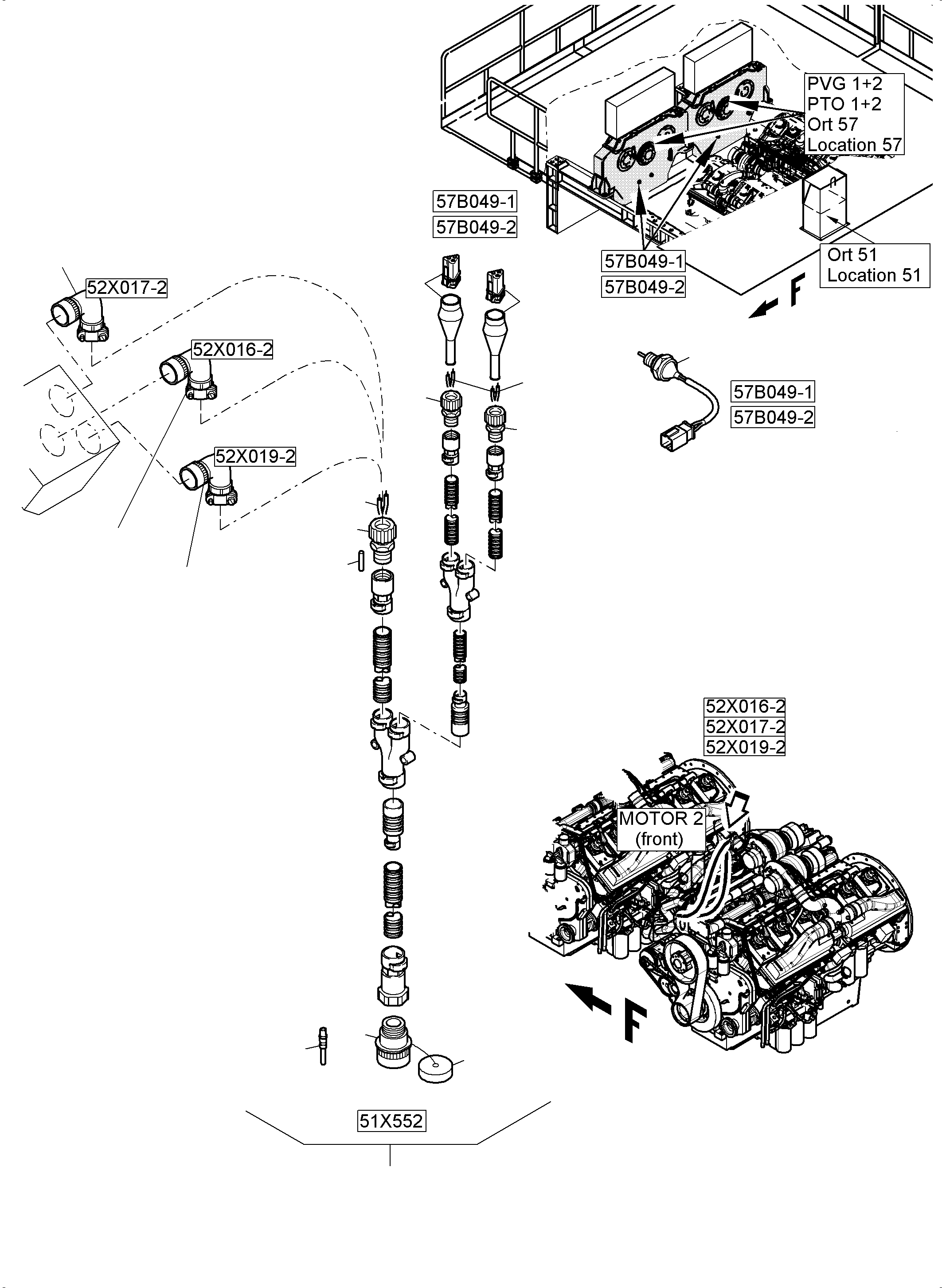Komatsu parts book diagram for PC5500-6 S/N 15137: CABLES - ENGINE AND TRANSMITTER