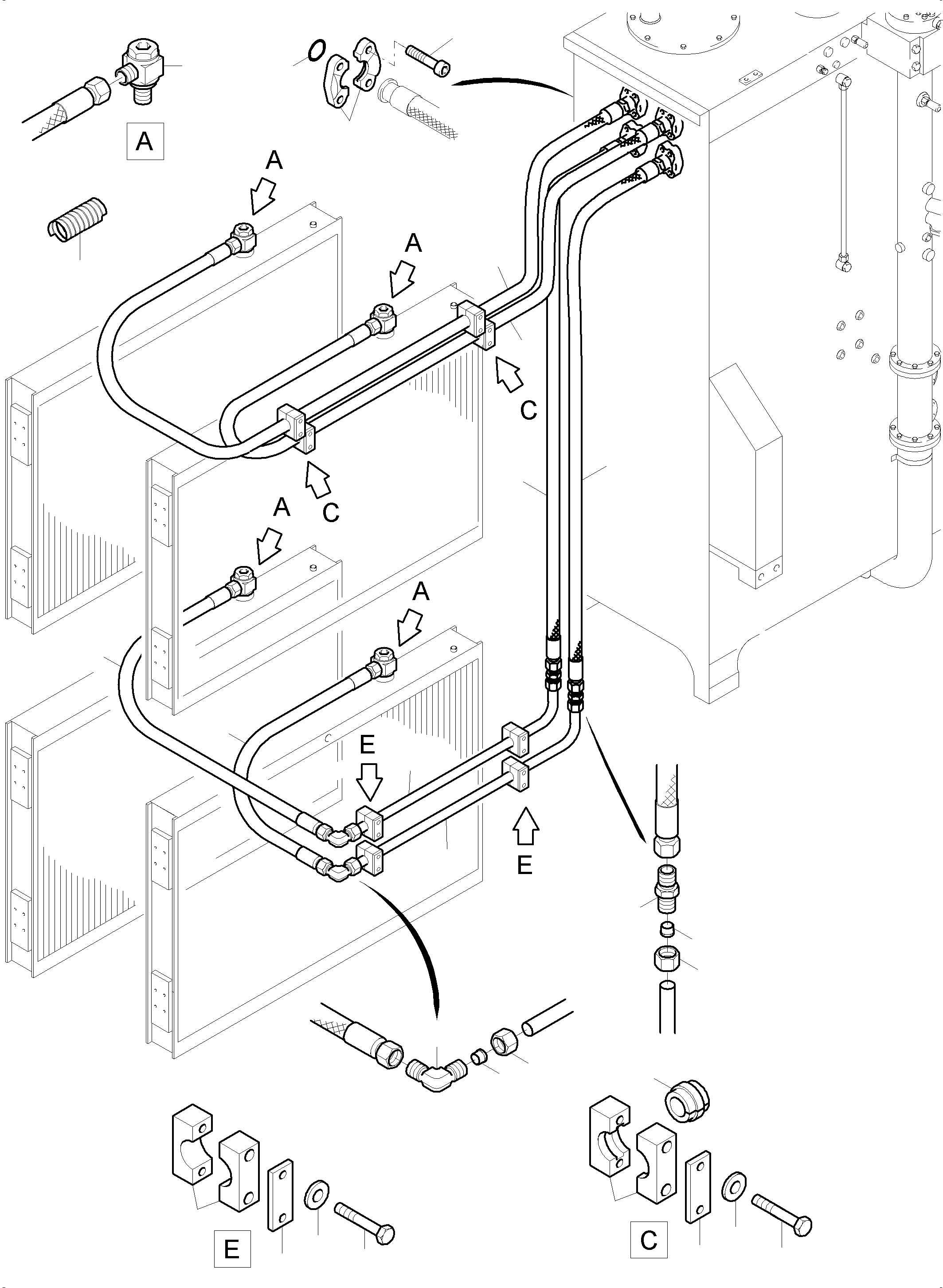 Komatsu parts book diagram for PC5500-6 S/N 15149: OIL COOLER - HOSE ASSY.