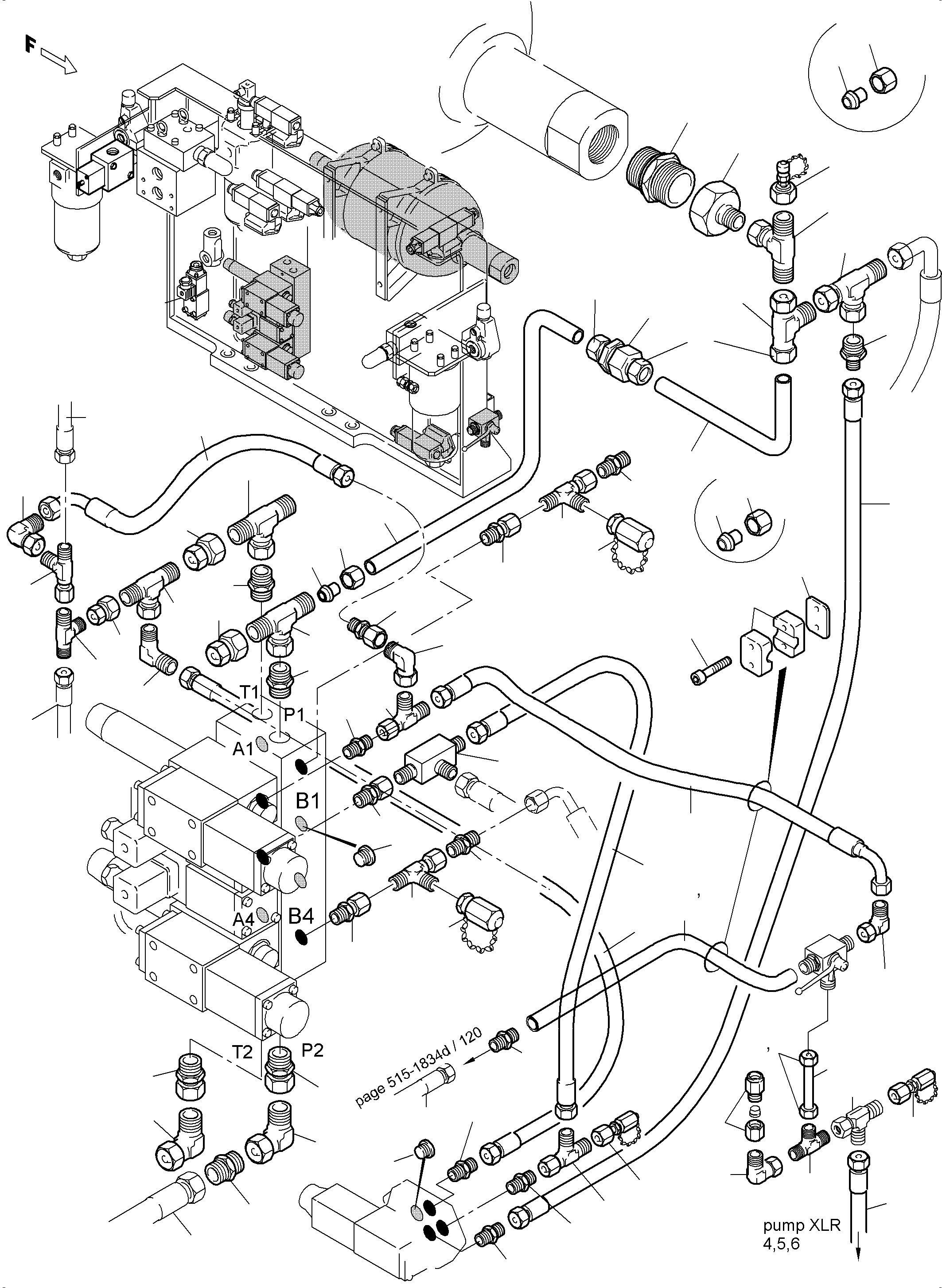 Komatsu parts book diagram for PC5500-6 S/N 15149: PIPES - CONTROL- AND FILTER PLATE, FRONT (ENGINE 2)