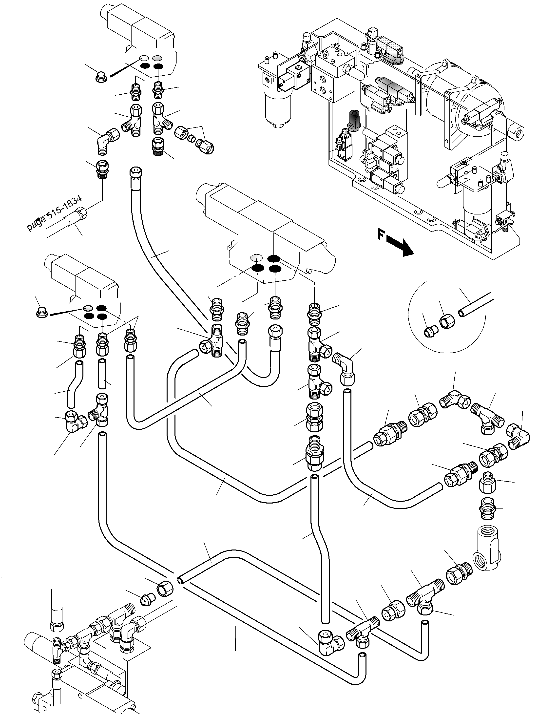 Komatsu parts book diagram for PC5500-6 S/N 15149: PIPES - CONTROL- AND FILTER PLATE, FRONT (ENGINE 2)