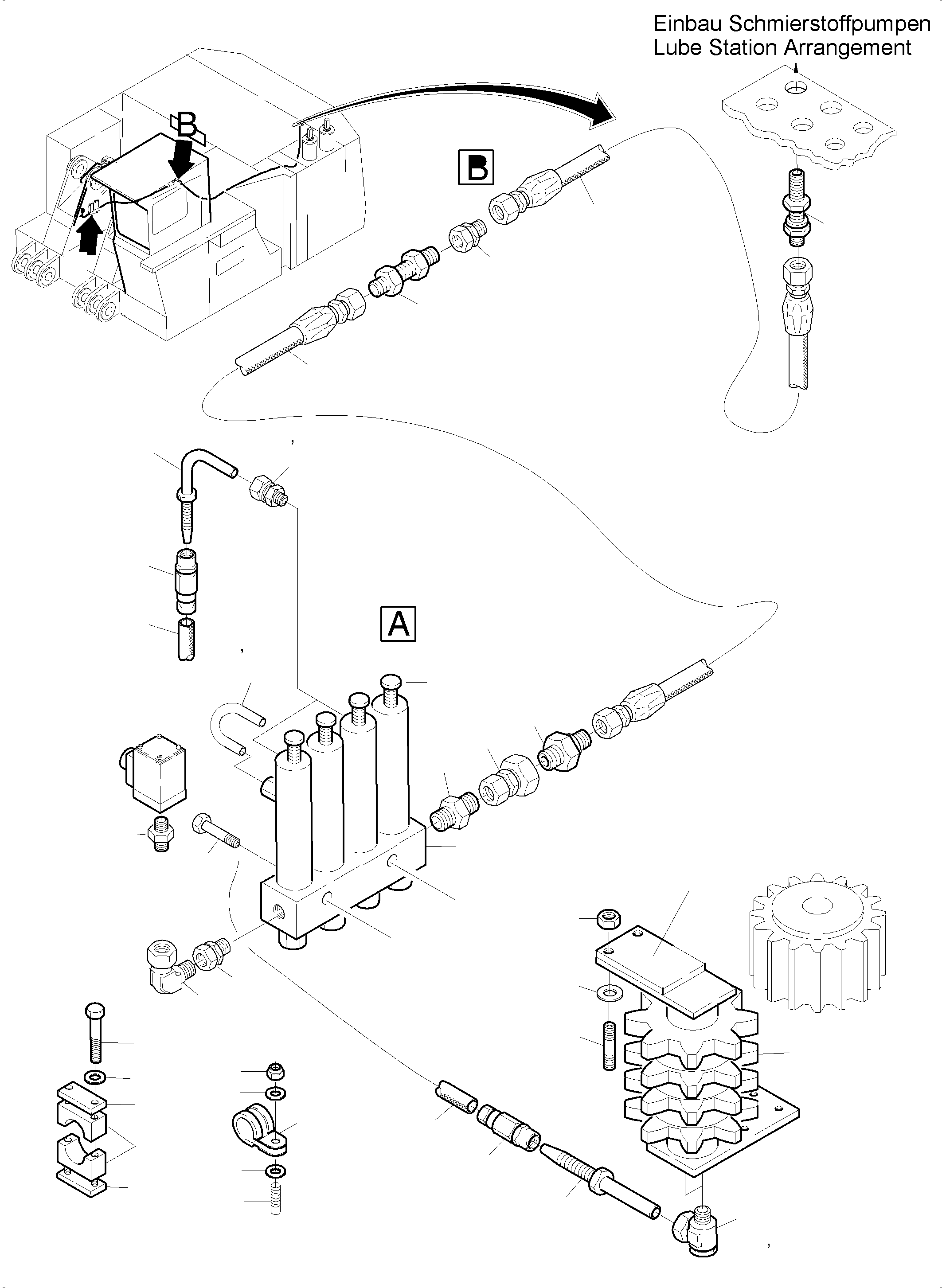 Komatsu parts book diagram for PC5500-6 S/N 15149: PINION LUBE LINES
