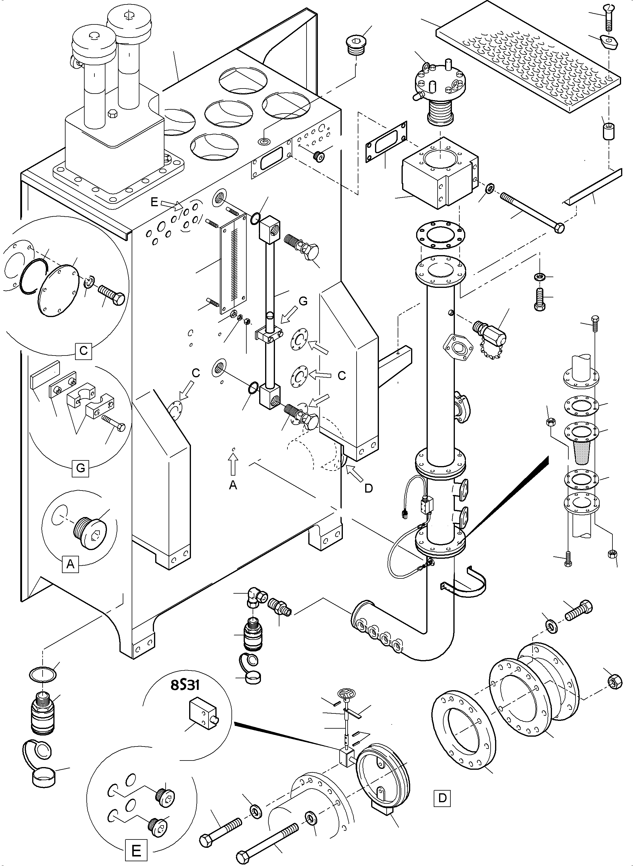 Komatsu parts book diagram for PC5500-6 S/N 15149: MAIN OIL TANK