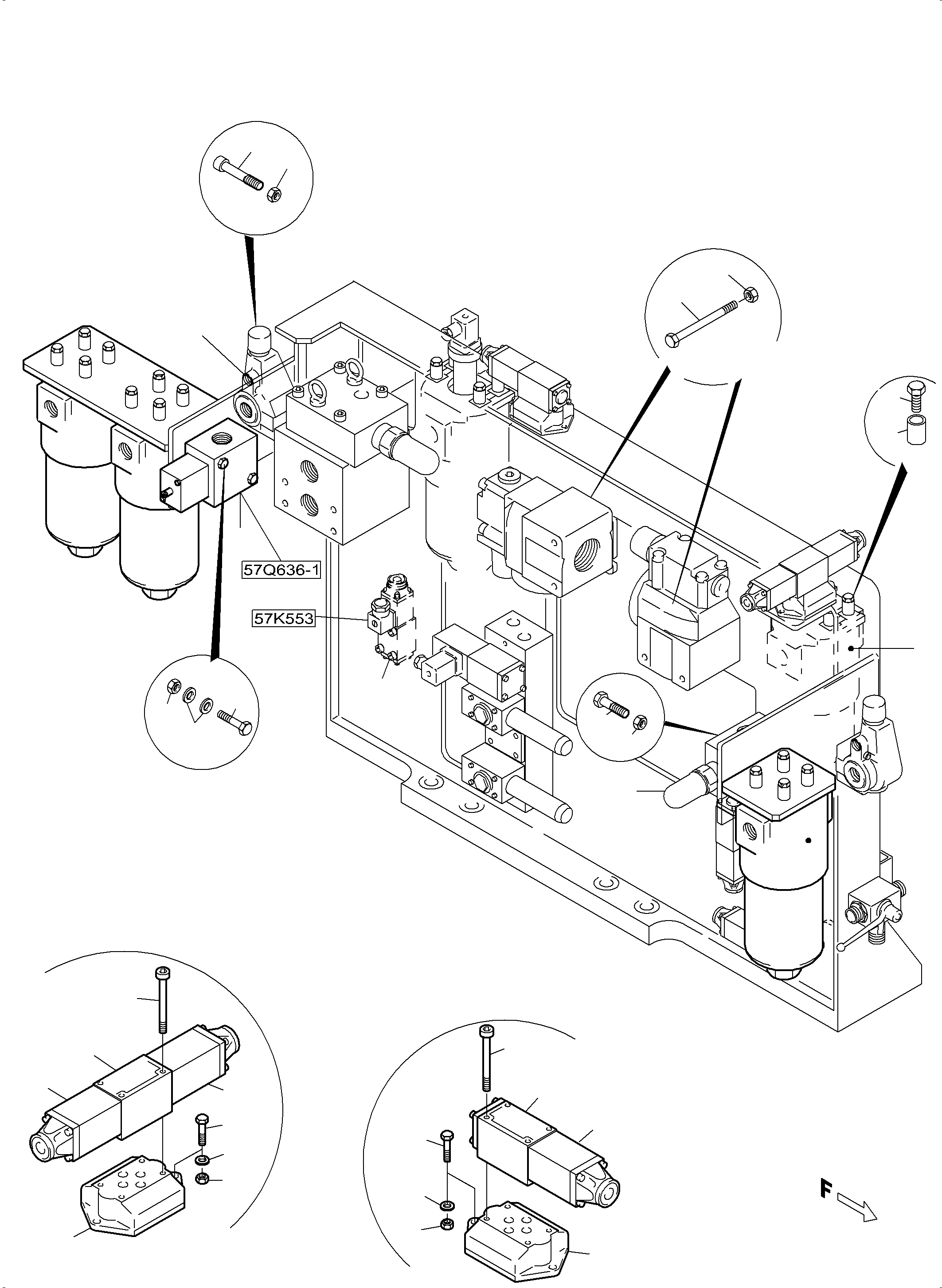 Komatsu parts book diagram for PC5500-6 S/N 15149: CONTROL- AND FILTER PLATE, REAR (ENGINE 1)